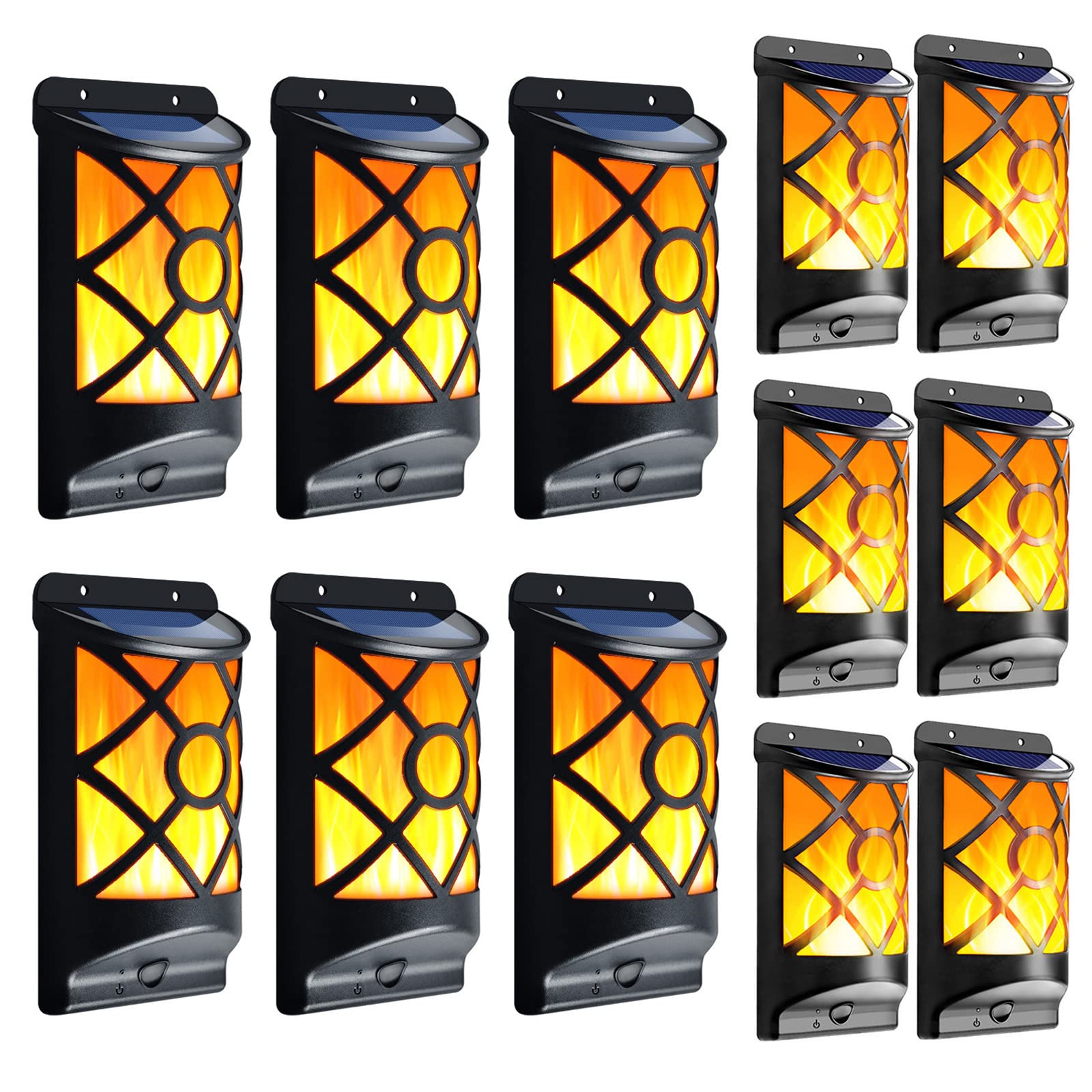 Solar Flame Lights Outdoor - 66 LED Flickering Fire Effect Solar Wall Light, Auto On/Off Waterproof Landscape Lighting for Fence, Patio, Deck, Garden - Perfect for Halloween, Christmas & Backyard Decor