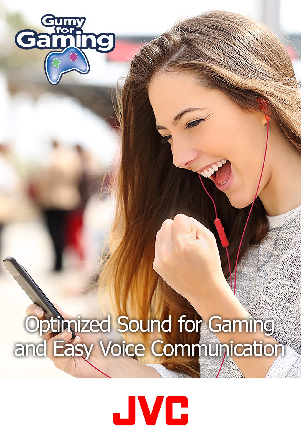 JVC Gumy Gamer In-Ear Headphones with Mic - Noise Isolating Earbuds with Remote & Mute Switch for Gaming, Chatting & Music | Powerful Bass, Comfortable Secure Fit (S/M/L Silicone Tips) - HAFX7GW White | Perfect for PC Gaming, Mobile Gaming & Online Meetings