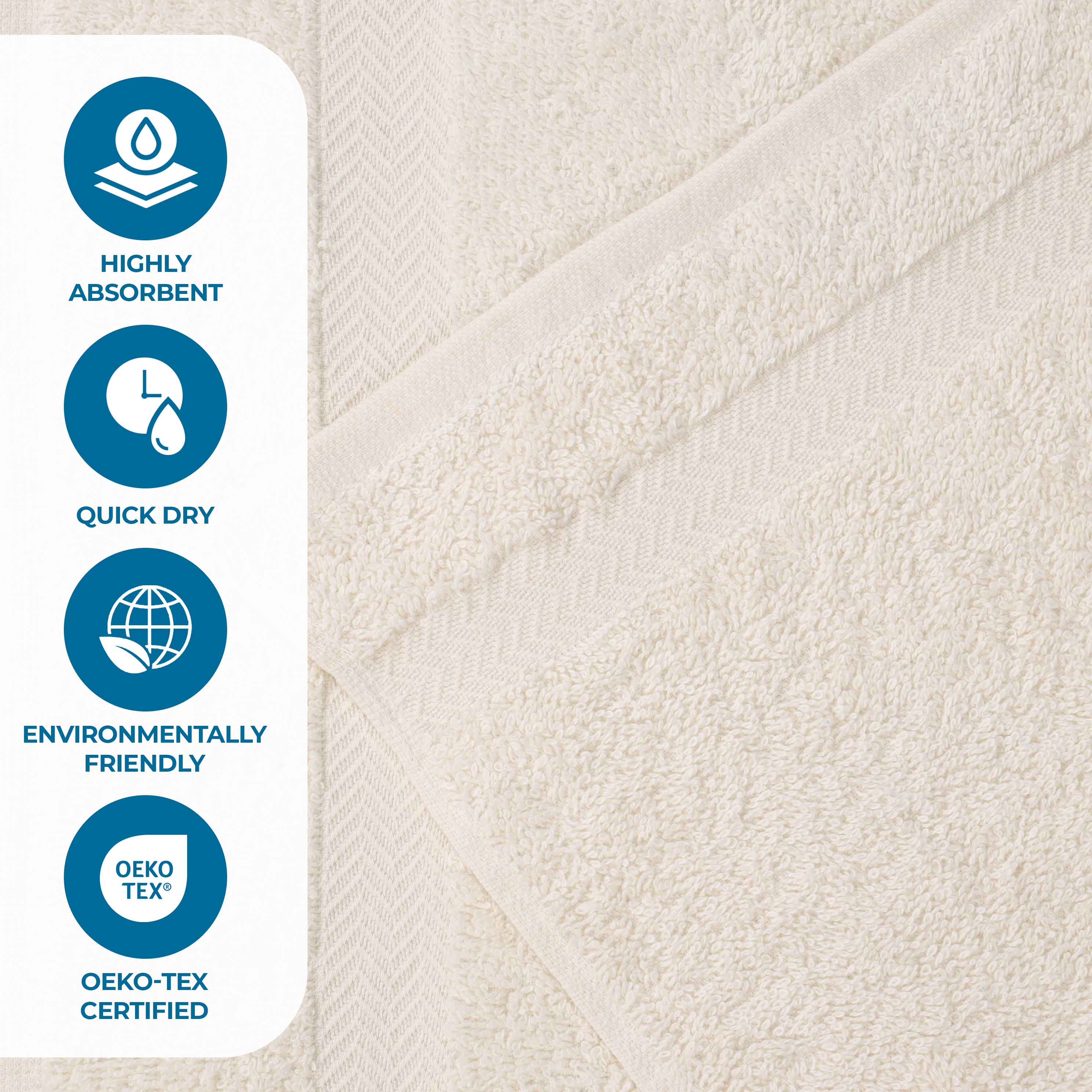 Franklin 100% Cotton Eco-Friendly Bath Towel Set - 12 Piece Soft Absorbent Towels for Bathroom, Spa & Gym Use
