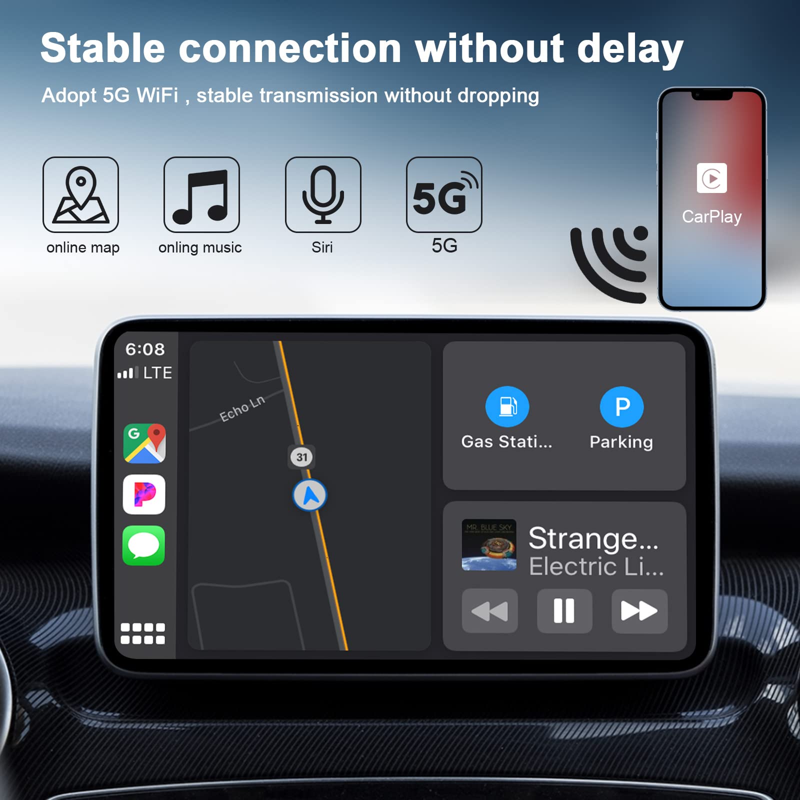 2023 Wireless CarPlay Adapter for iPhone - Convert Wired to Wireless CarPlay, Plug & Play, Online Update, Compatible with OEM Wired CarPlay Cars 2015+ & iPhone - Perfect for Commuting, Road Trips & Hands-Free Driving