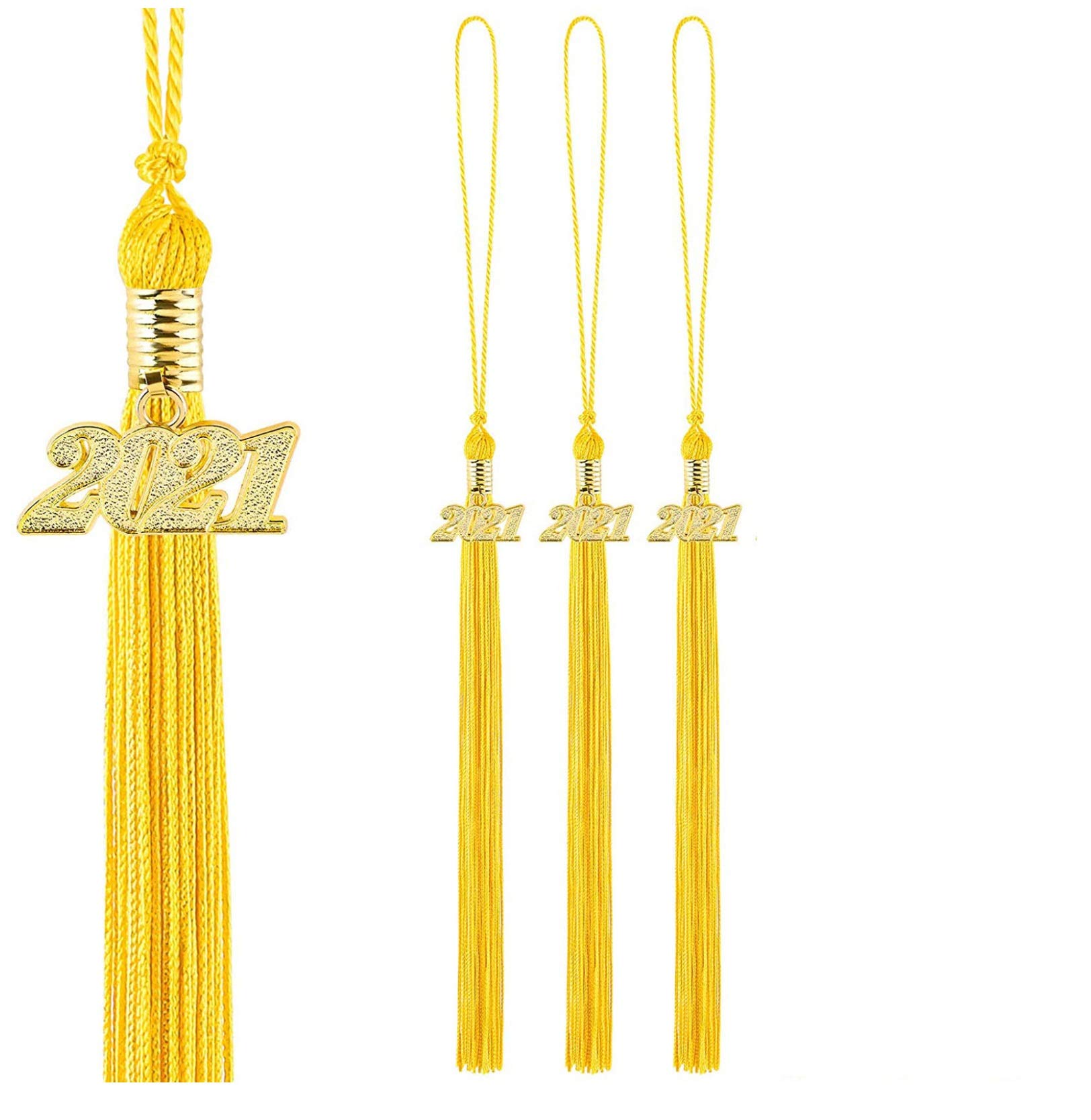 2021 Graduation Tassel Set - Gold Honor Tassels with 2021 Charm for Cap & Gown - Handmade Graduation Accessories (3PCS) - Perfect for High School & College Graduation Ceremonies