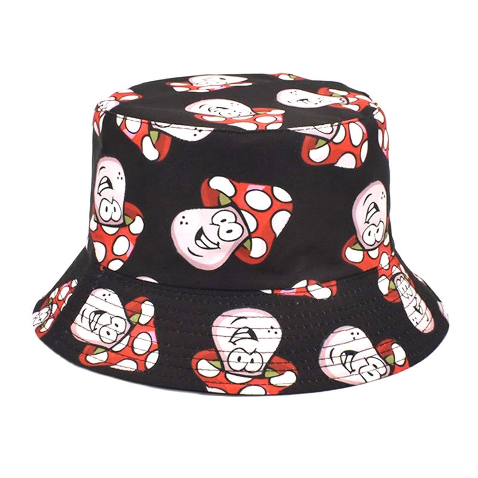 Men & Women's Double-Sided Printed Bucket Hat - Casual Summer Sunshade Flat Top Cap for Outdoor Activities (Black, Medium) - Perfect for Beach, Hiking & Travel