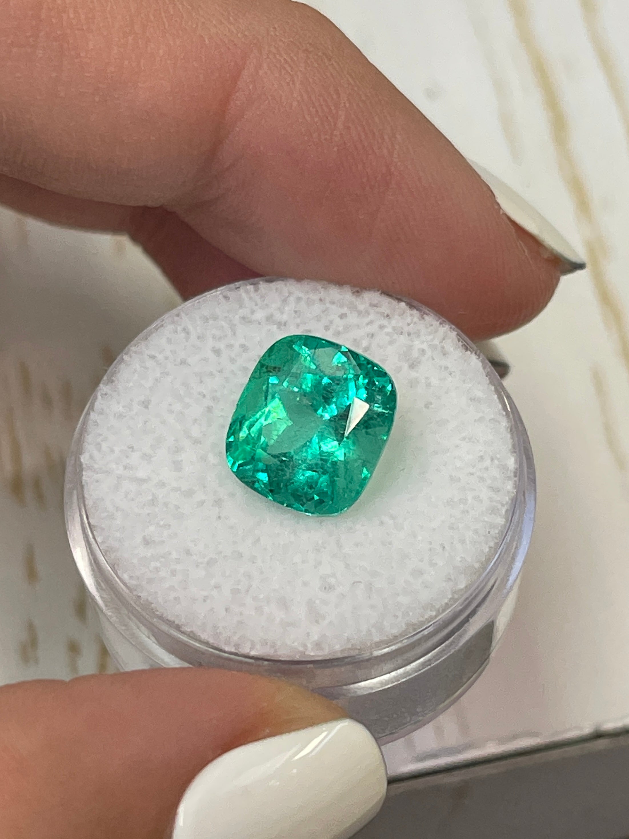 5.29 Carat Certified Natural Loose Colombian Emerald - Bluish Green Cushion Cut 10.5x9.7mm | Engagement Ring, Pendant & Jewelry Making Gemstone