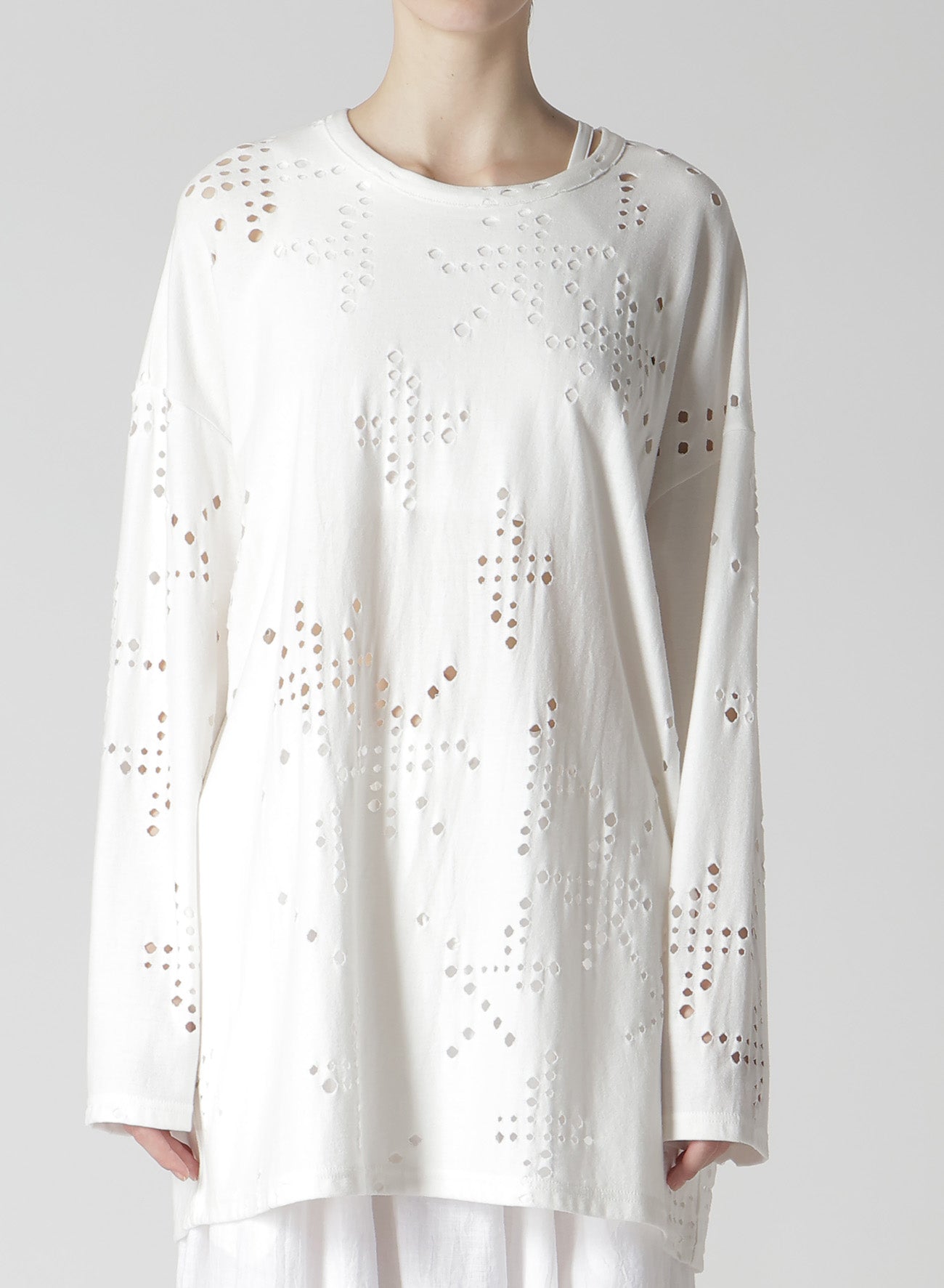 Soft Cotton Jersey Long Sleeve T-Shirt with Unique Hole Design - Oversized Fit for Women - Perfect for Casual Wear, Layering & Street Style Fashion