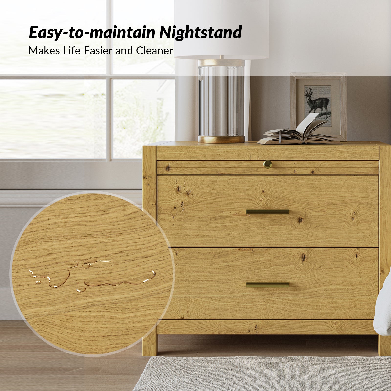 Galatea Simplicity Nightstand with Extendable Tray - Modern Bedside Table with Optional Storage Tray for Bedroom, Living Room or Office Use