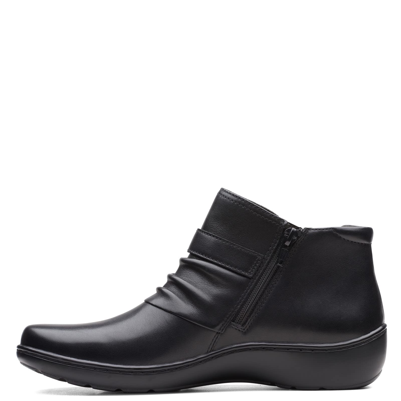 Clarks Women's Cora Rouched Ankle Boot - Comfortable & Stylish Leather Booties for Fall & Winter | Perfect for Office, Date Night & Casual Outfits