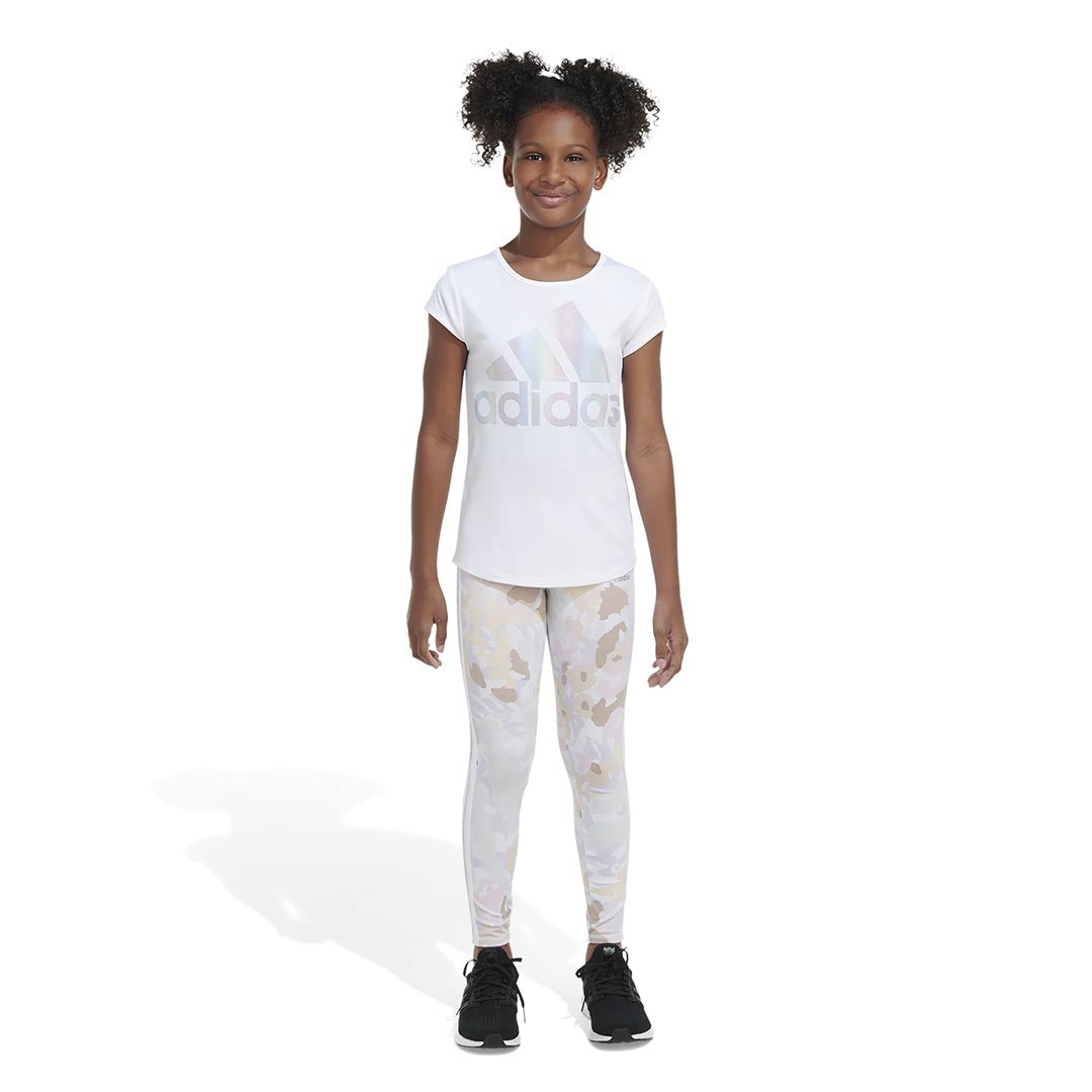 Adidas Girls' Junior All Over Print 7/8 Cotton Tights (GB9030) - Comfortable Athletic Leggings for Running, Yoga & School Activities