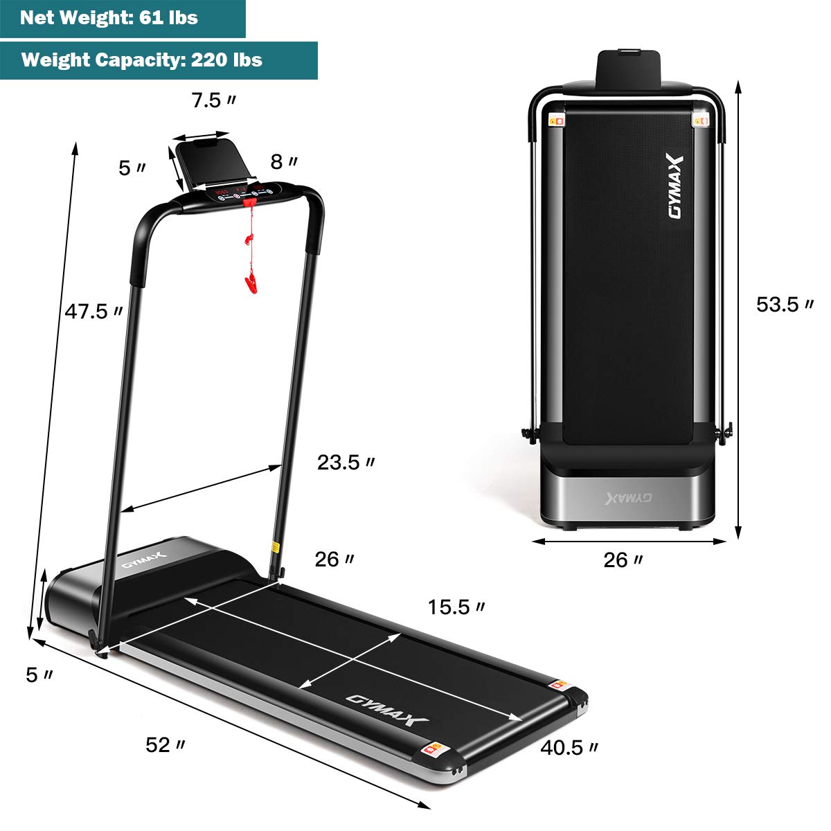 GYMAX Folding Treadmill for Home & Gym - Slim Foldable Running Machine with LED Display, Tablet Holder | Space-Saving Exercise Equipment for Walking & Jogging | Perfect for Small Apartments & Home Workouts
