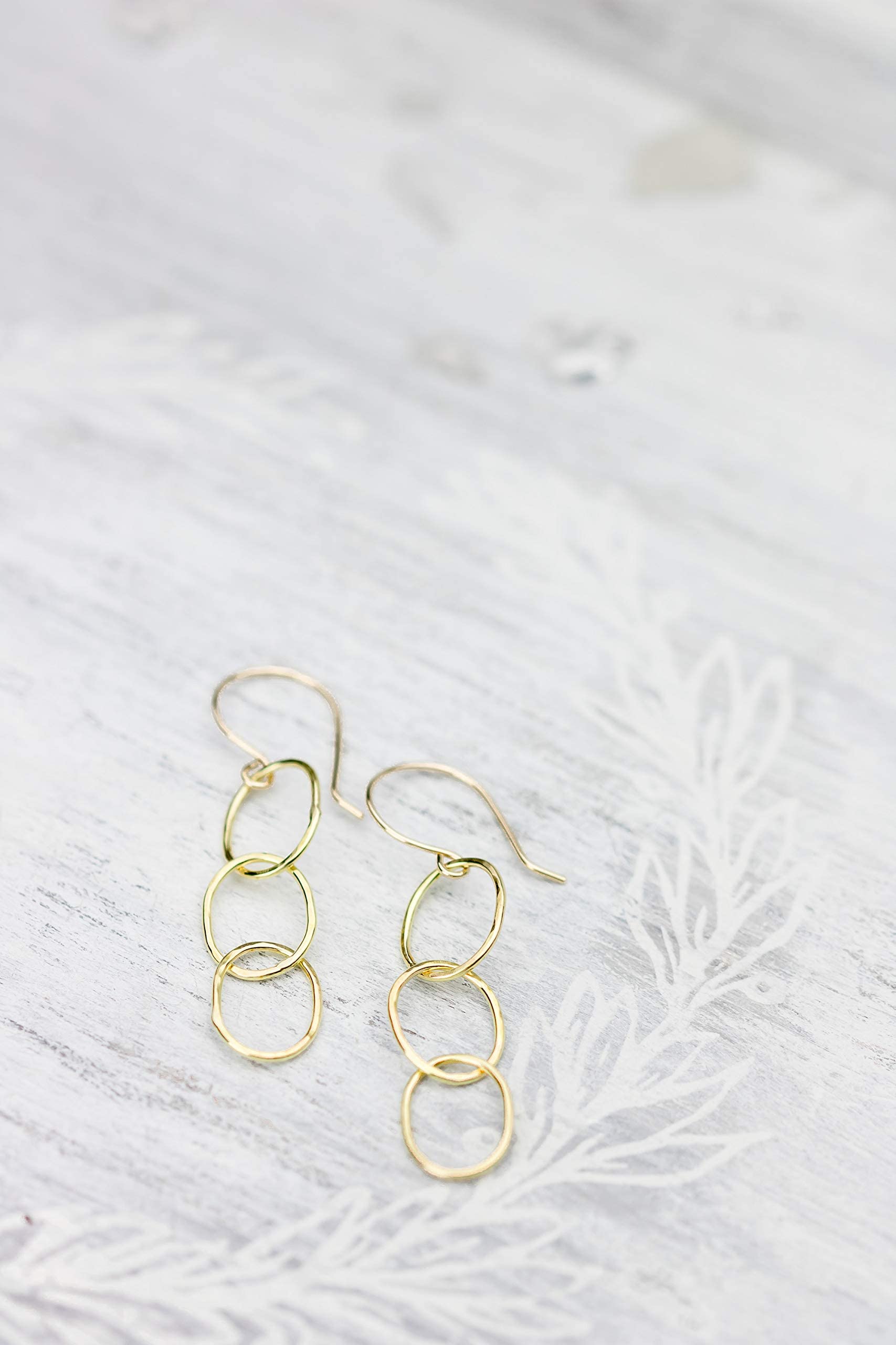 18K Solid Yellow Gold Hammered Triple Hoop Dangle Drop Earrings for Women - Perfect for Weddings, Parties & Everyday Elegance