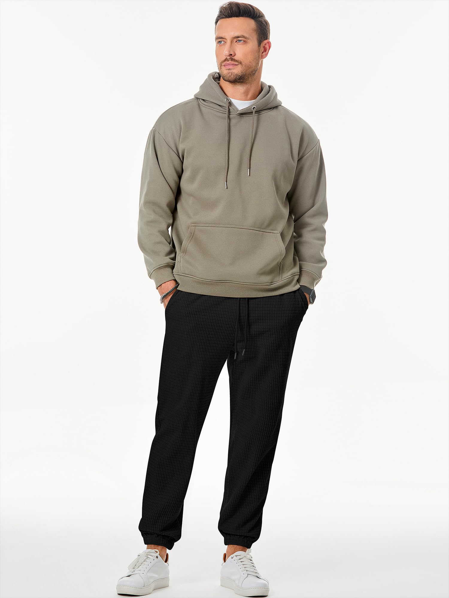 JMIERR Men's Casual Waffle Textured Joggers - Stretch Elastic Waist with Drawstring & Pockets - Tapered Fit for Comfort | Perfect for Lounge, Gym & Everyday Wear