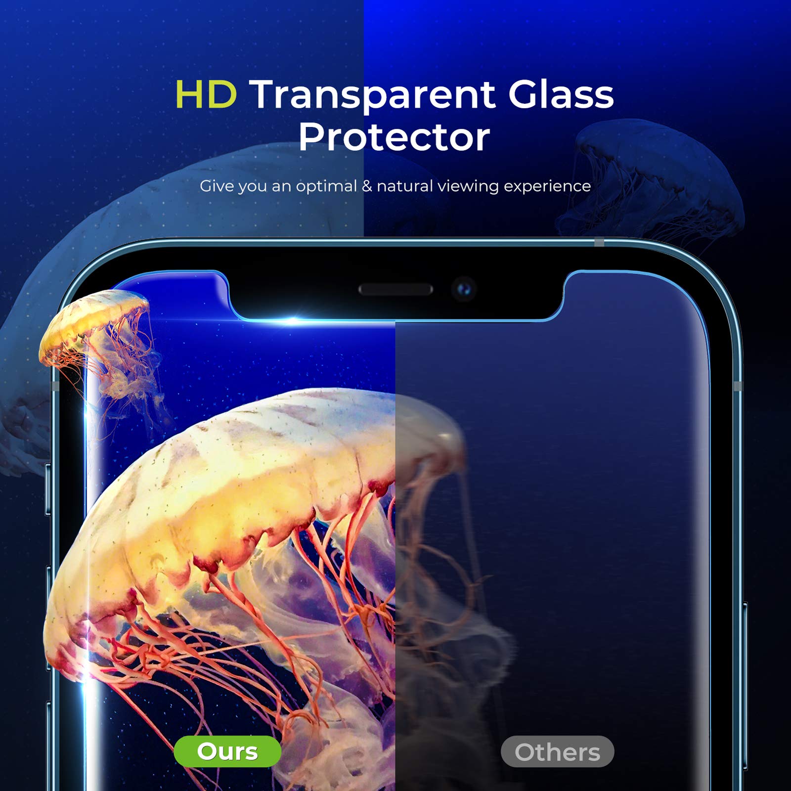 ORIbox 3-Pack Tempered Glass Screen Protector for iPhone 12 Pro - HD Clear Anti-Scratch Protection with 2 Camera Lens Protectors - Perfect for Everyday Use, Travel & Outdoor Activities
