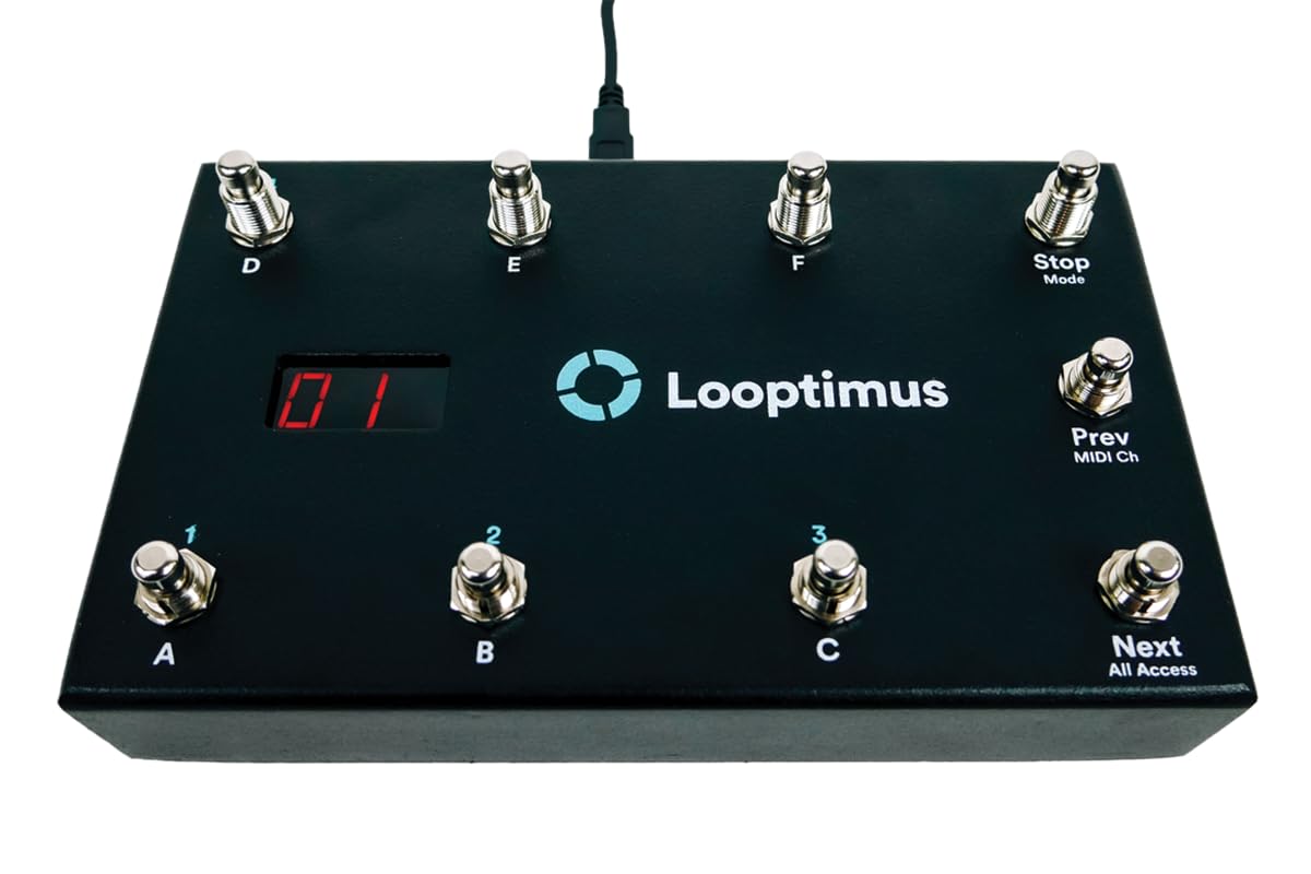 Looptimus USB MIDI Foot Controller for Guitar & Bass - Hands-Free Music Pedal for Live Performances & Studio Recording