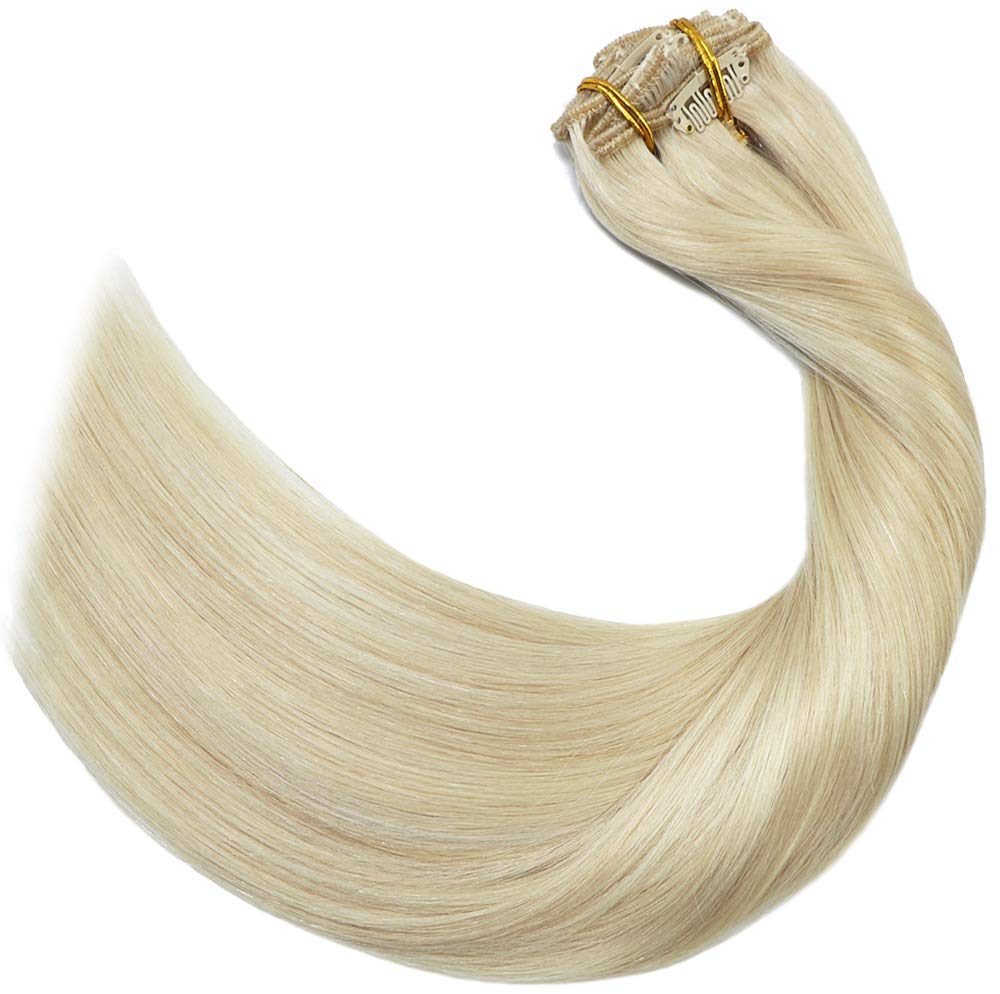 Aison 20 Inch Clip-in Human Hair Extensions - Platinum Blonde Straight 7pcs 120g Thick Wefts for Volume & Length | Perfect for Parties, Weddings & Daily Styling