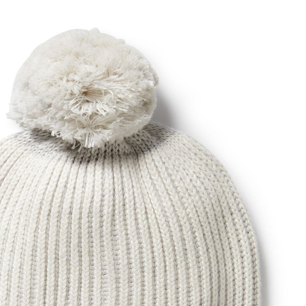 Organic Knitted Ribbed Beanie - Grey Melange & Oatmeal Colors - Warm Winter Hat for Men & Women - Perfect for Skiing, Snowboarding & Outdoor Activities