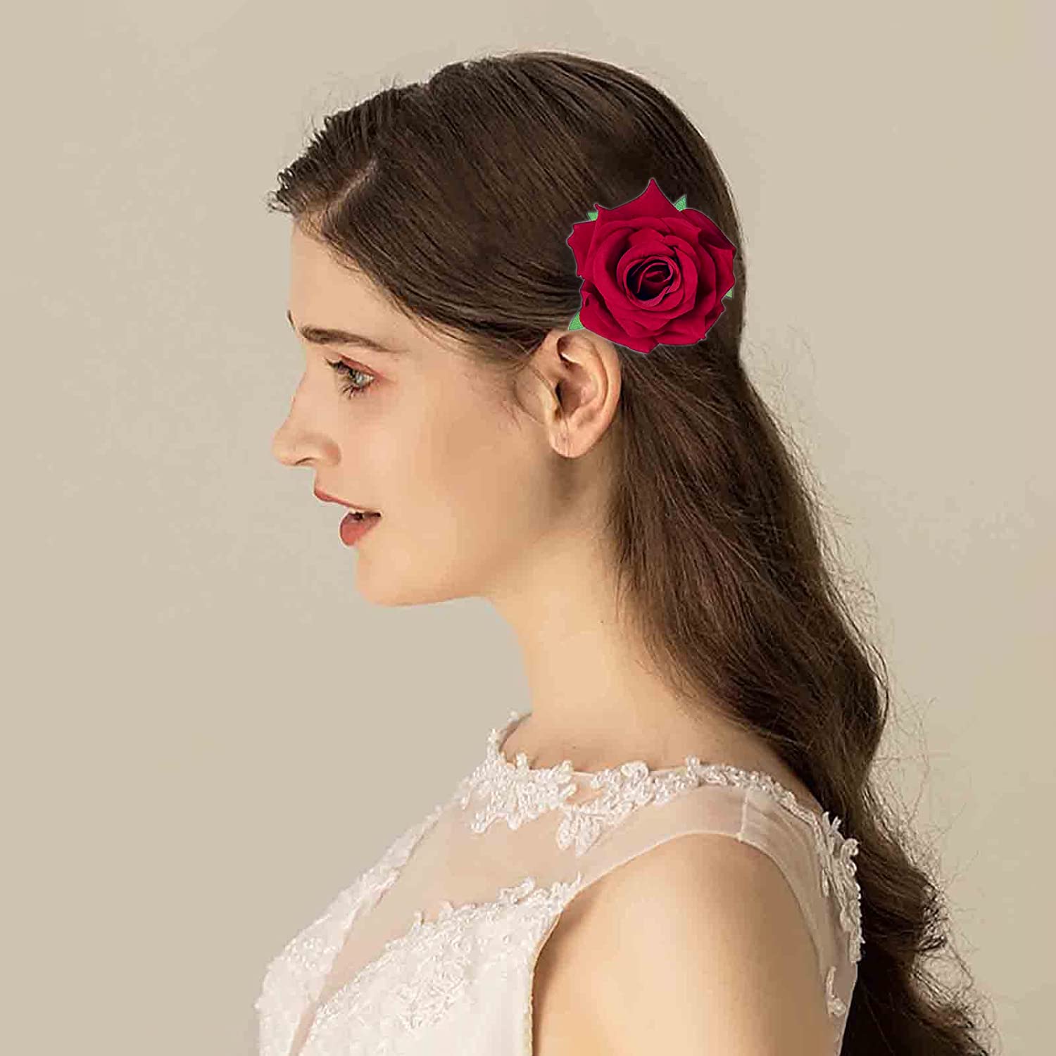 6 PCS Red Rose Flower Hair Clips for Women & Girls - Elegant Wedding Hair Accessories, Flamenco Dancer Brooches - Perfect for Bridal, Parties & Special Occasions