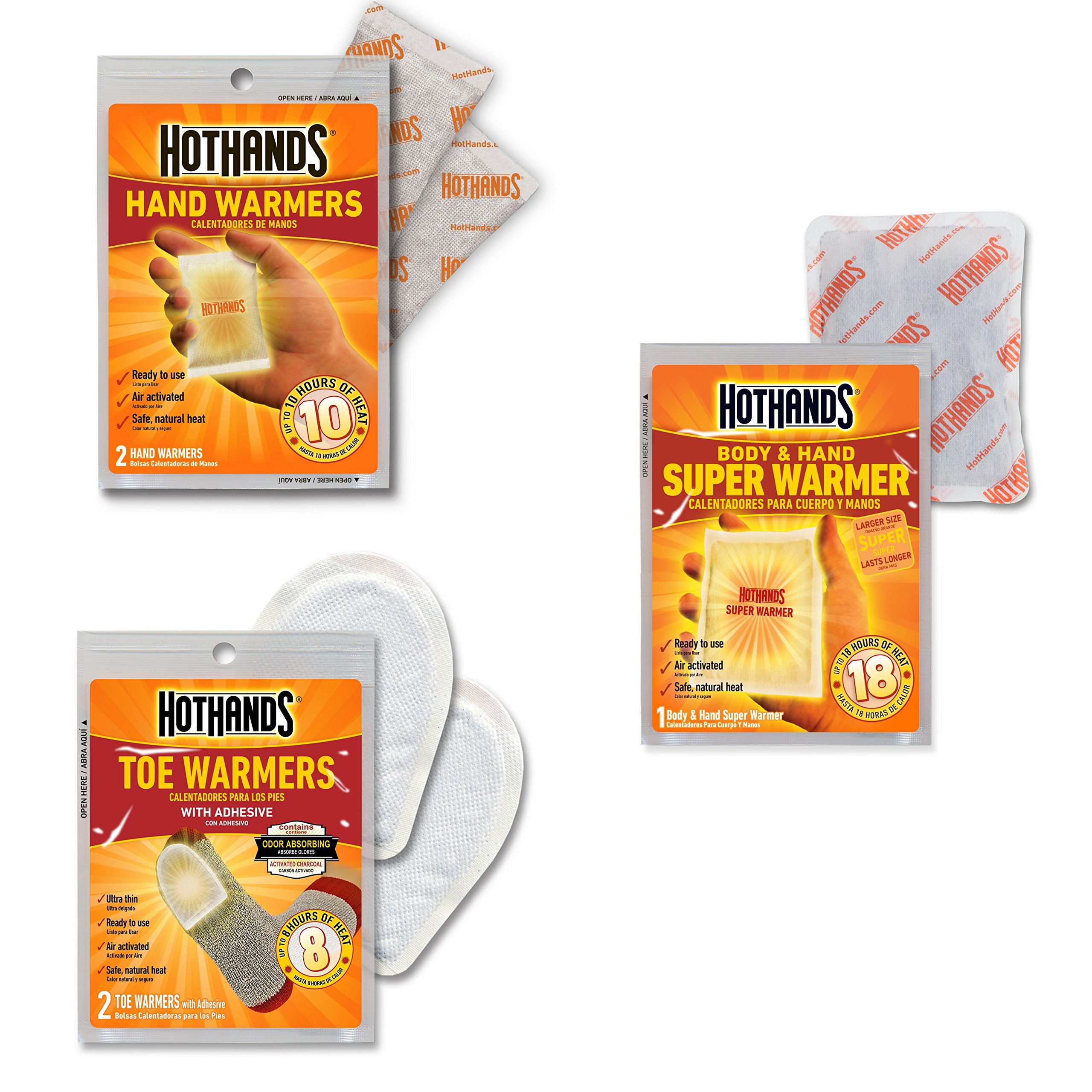 HotHands Toe, Hand & Body Warmer Variety Pack - 40-Hour Air Activated Heat Pads for Winter Outdoor Activities, Hunting, Camping & Cold Weather Protection