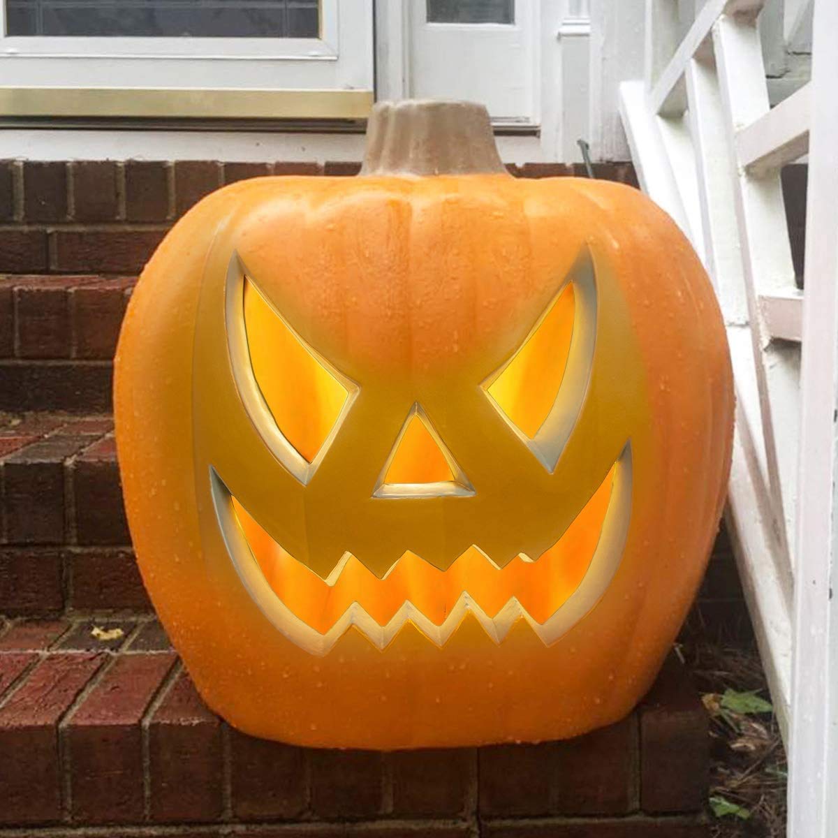 Large 21in Halloween Pumpkin Lantern with LED Light - Jack O'Lantern Decor for Indoor & Outdoor - Spooky Party, Porch, Yard, and Home Decoration