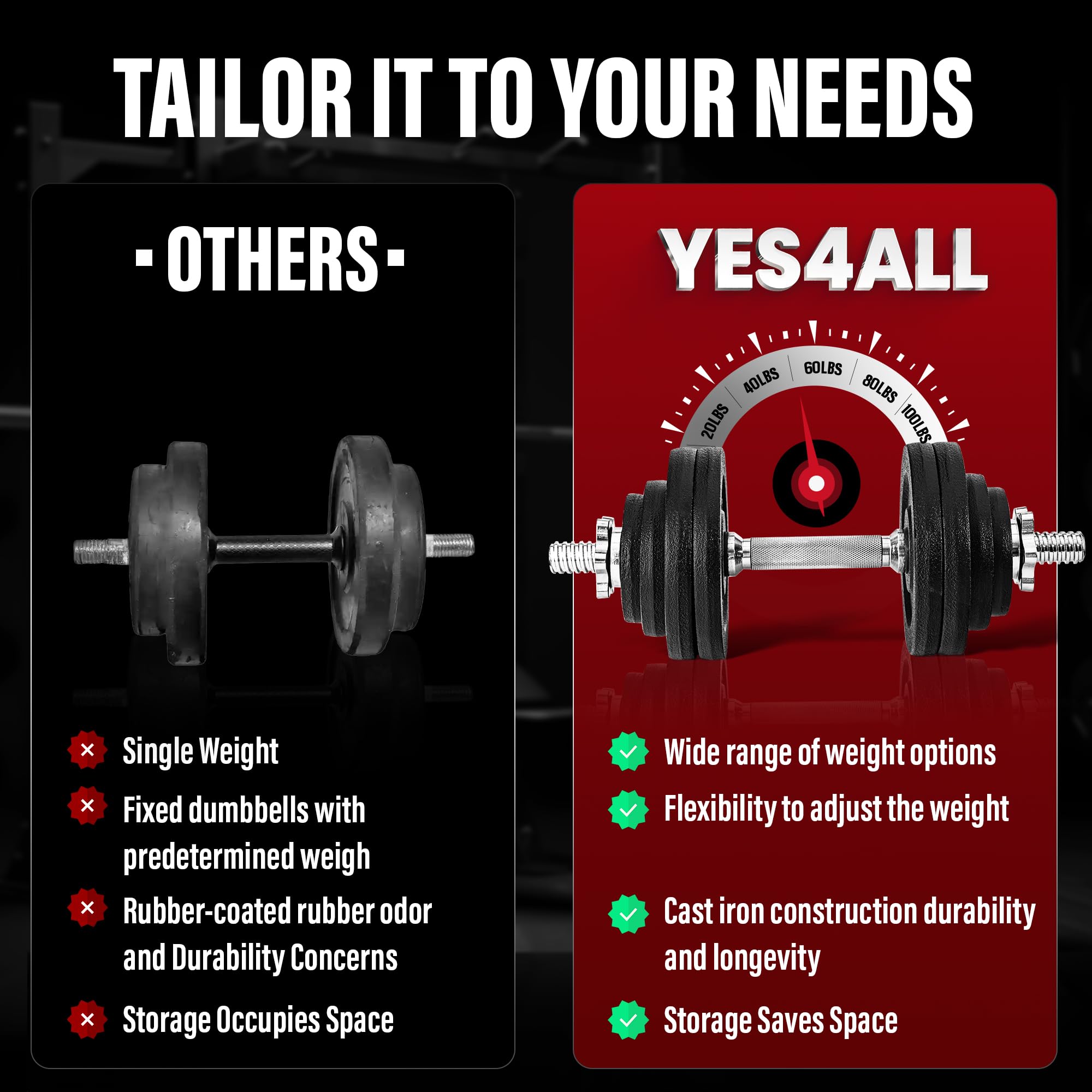 Yes4All Adjustable Dumbbell Set with Weight Plates (40-200 lbs) - Old School Star Lock Collars & Connector for Home Gym Strength Training & Weightlifting Workouts