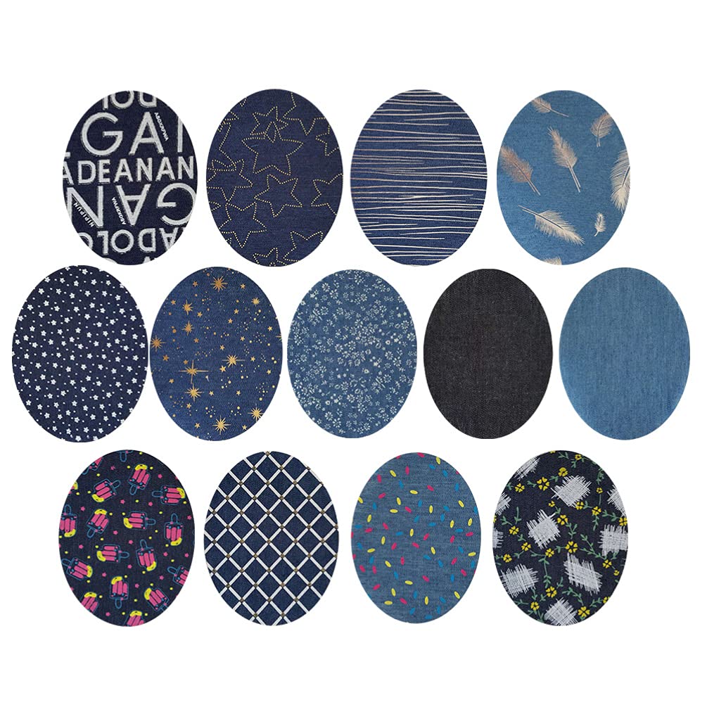 HEALLILY 13Pcs No-Sew Iron On Denim Patches - Creative Cotton Jean Repair Kit for Clothing, DIY Jeans & Fabric Fixing (Random Colors) - Perfect for DIY Fashion, Upcycling Clothes & Denim Repair Projects
