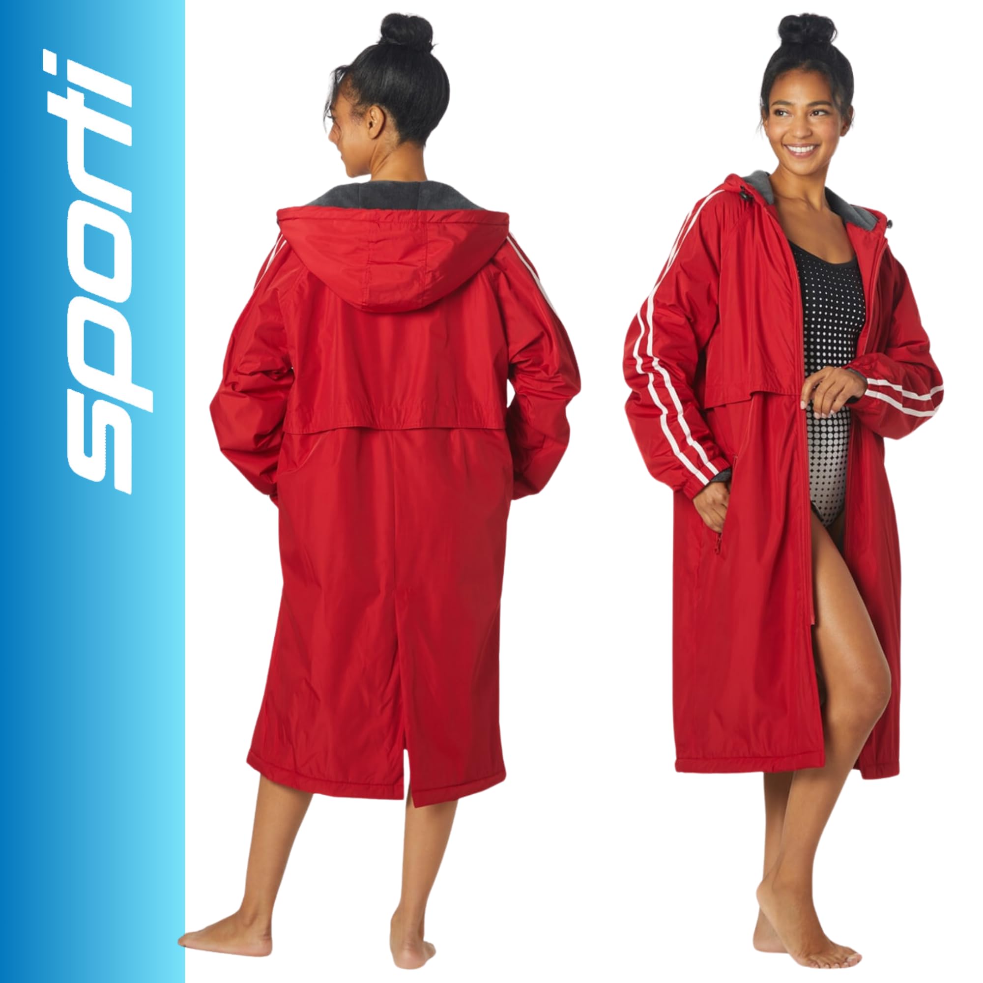 Sporti Unisex Swim Parka with Comfort Plush Fleece Lining - Water Resistant Swim Coat for Men & Women with Multi-Pocket Zipper | Perfect for Poolside, Beach, and Water Sports Activities