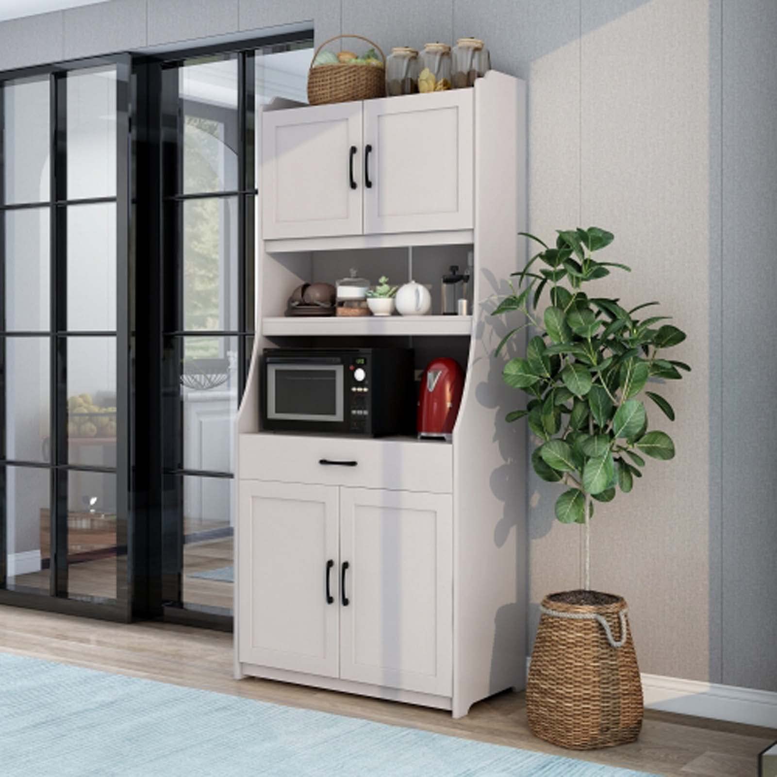 Antique White Kitchen Pantry Storage Cabinet with Adjustable Shelves & Doors - Buffet Organizer for Kitchen, Dining Room & Living Room - Perfect for Storing Dishes, Cookware & Home Decor