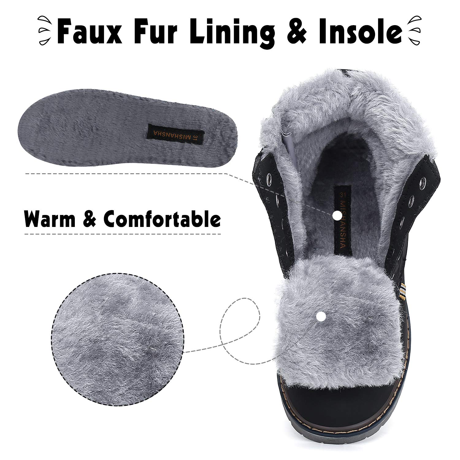 Mishansha Waterproof Winter Snow Boots for Boys & Girls - Kids Fur Lined Hiking Boots for Cold Weather, Outdoor Walking Shoes - Perfect for Snow Play, School & Winter Adventures