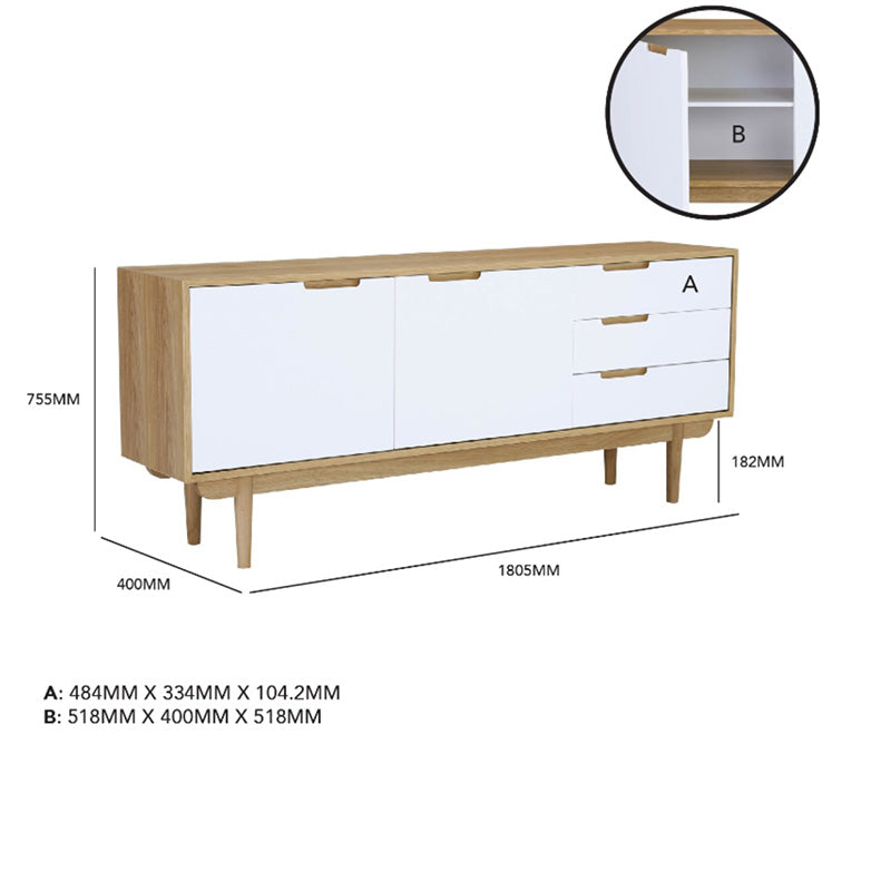 NAKULA 180cm Sideboard Buffet Cabinet with 2 Doors - Natural Wood & White Finish for Dining Room Storage | Modern Console Table for Living Room & Hallway