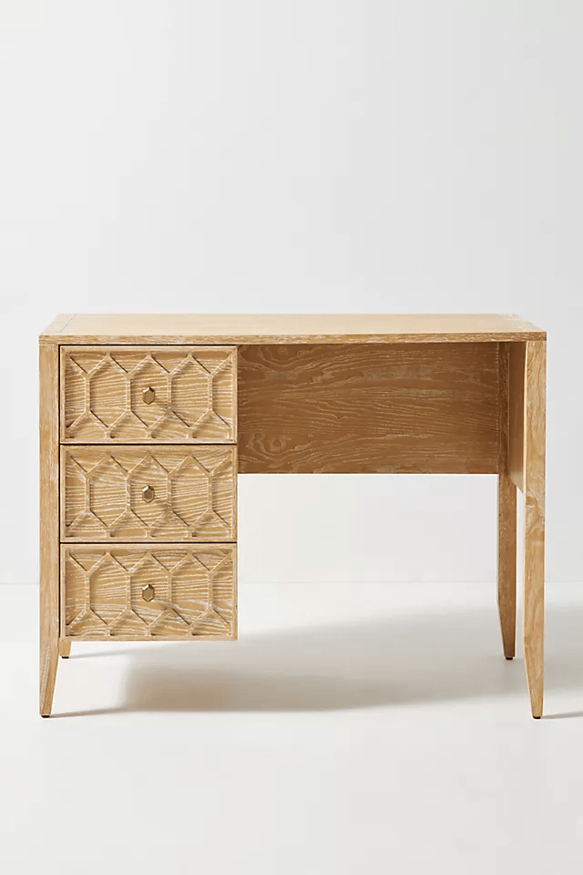 Hand Carved Textured Trellis Work Desk - Solid Wood Laptop Desk for Home Office, Study & Workspace - Ergonomic Computer Writing Table for Remote Work & Online Classes