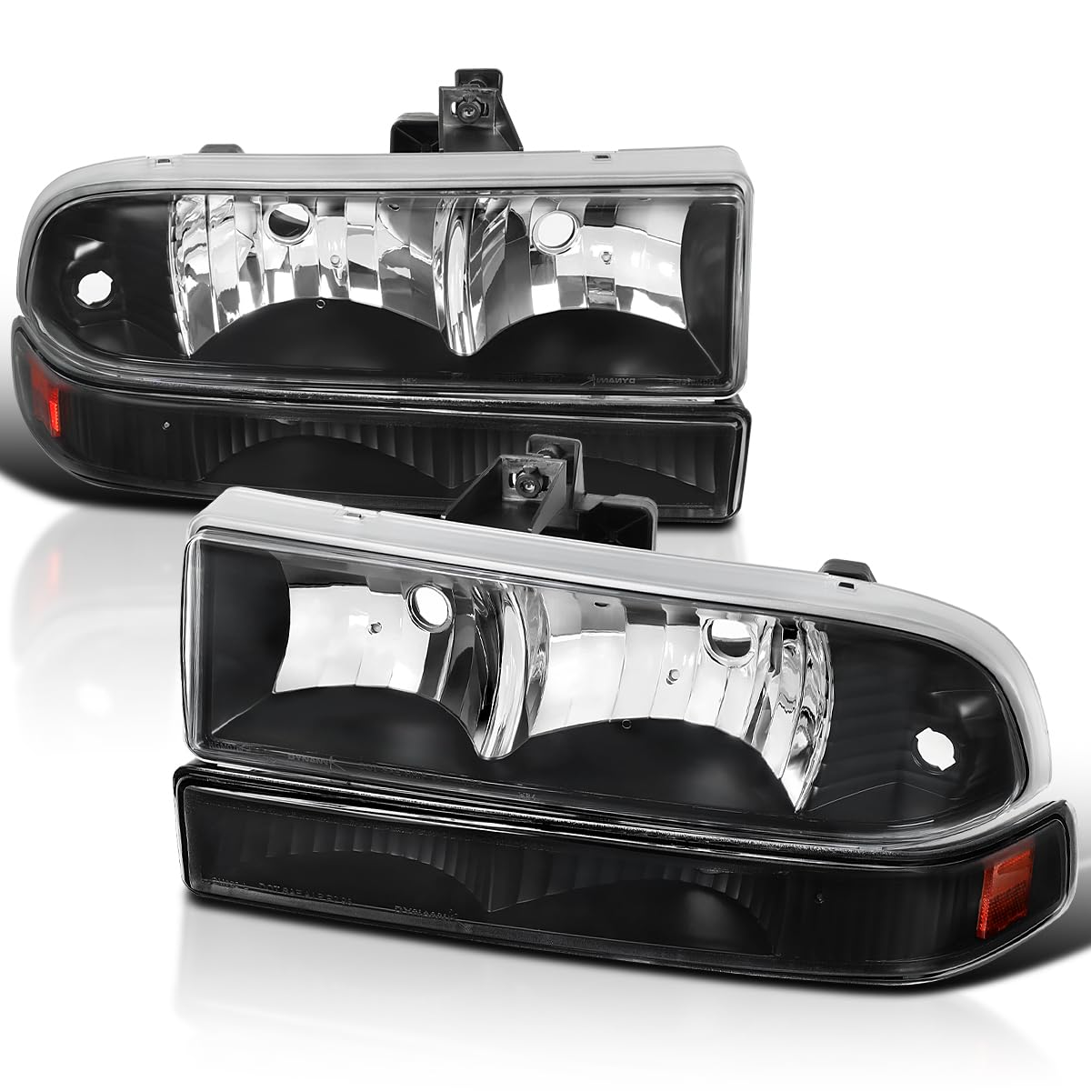 Spec-D Tuning Black Headlights & Bumper Lights for 1998-2004 Chevy S10 Blazer - Left & Right Pair Headlamp Assembly - Upgrade Your Ride for Night Driving & Off-Road Adventures