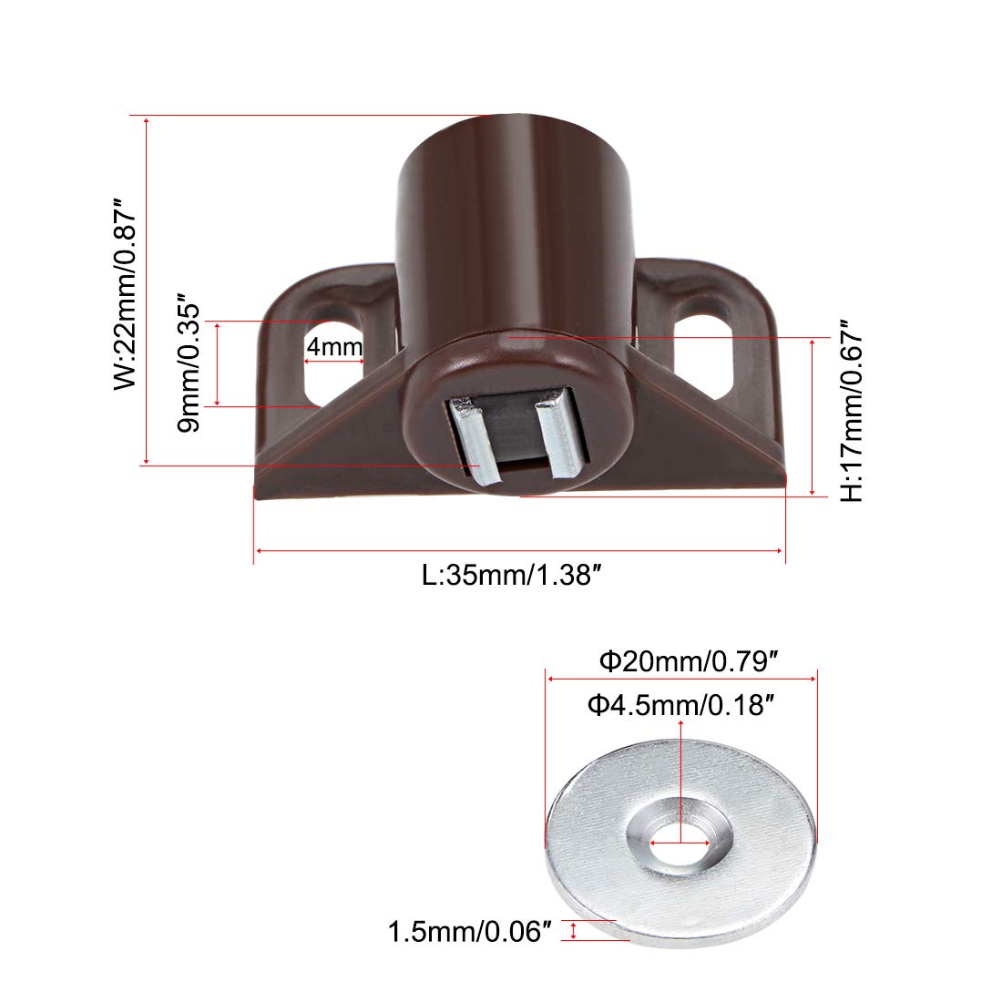 uxcell 4pcs Brown Magnetic Catches for Cabinets, Doors, Cupboards & Drawers - Strong Cabinet Hardware Latch Fittings for Closet Organization & Home Improvement