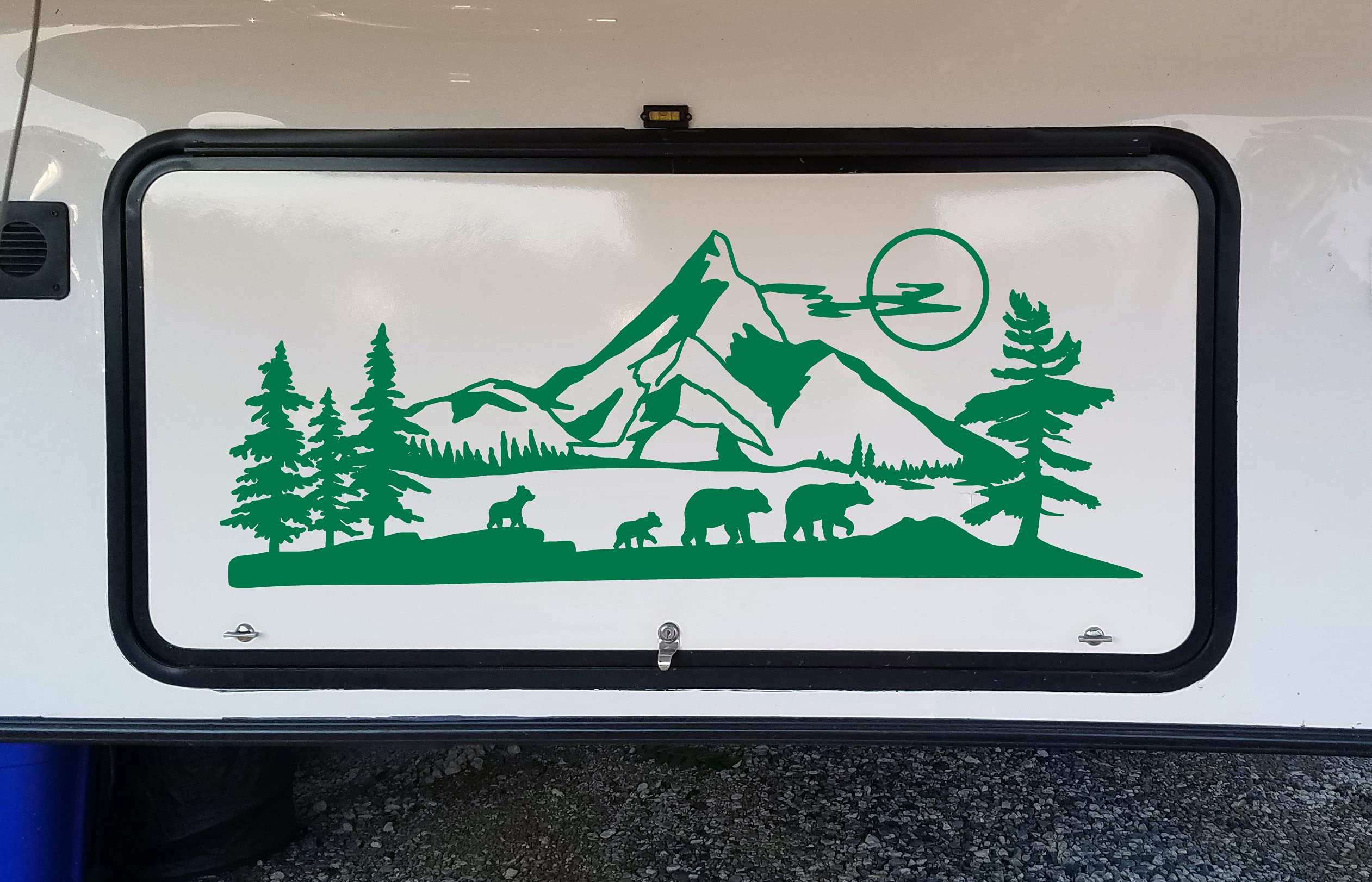 Bear Family Mountain Moon Scene Vinyl Decal V3 - RV Camper Travel Trailer Graphics - Die Cut Sticker for Outdoor Adventures & Home Decor
