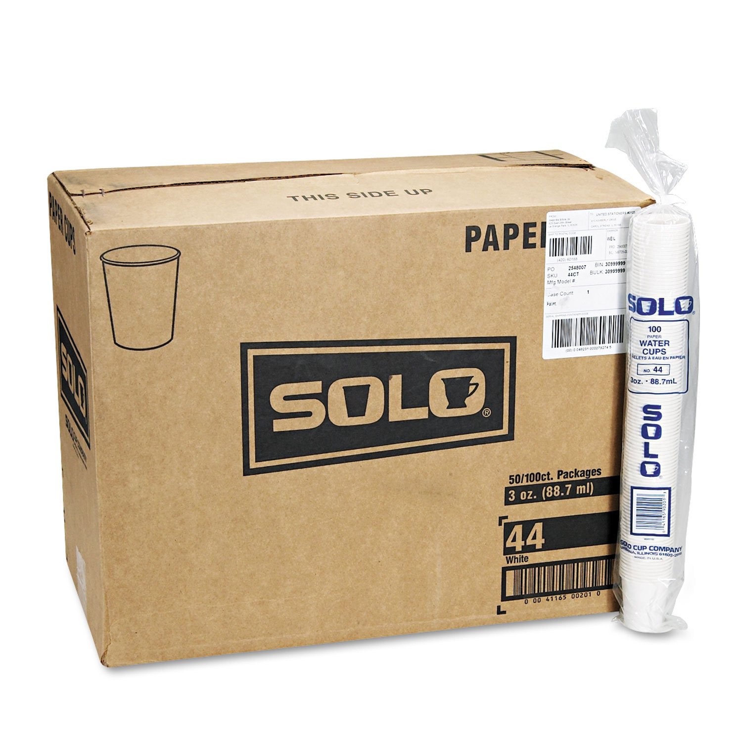 Solo 3oz White Paper Water Cups - 44 Count, 100 Cups per Bag (50 Bags per Carton) | Disposable Drinkware for Parties, Events, and Office Use