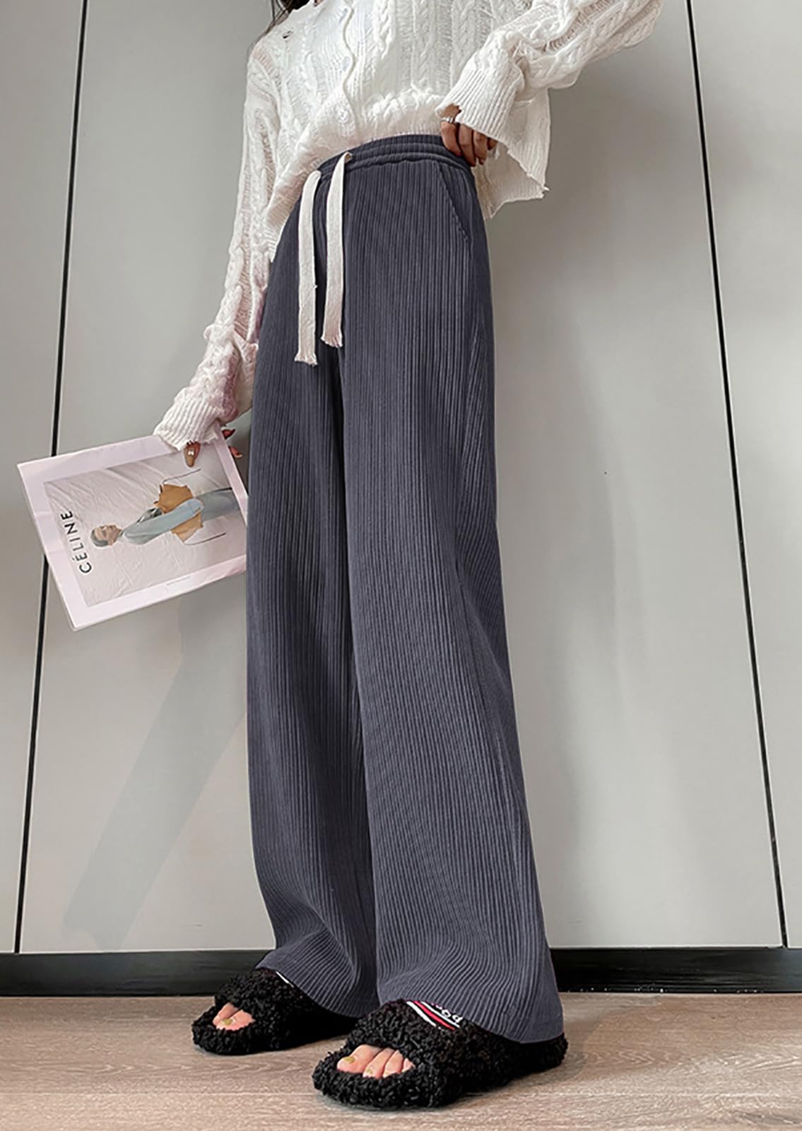 UTCoco Women's High Waisted Corduroy Pants - Casual Drawstring Wide Leg Trousers for Women | Perfect for Fall Fashion, Office Wear & Weekend Outfits
