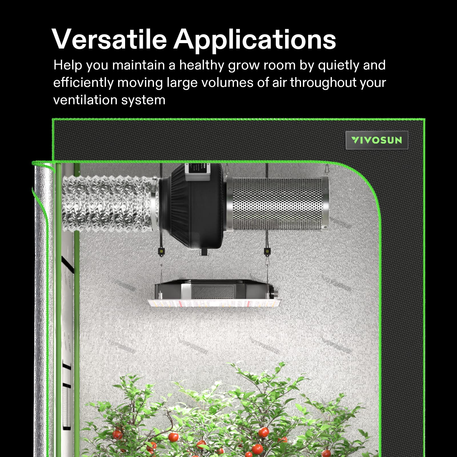 VIVOSUN 4x2 Feet Complete Indoor Grow Tent Kit with 4 Inch 203 CFM Air Filtration System, 5-Pack 5 Gallon Plant Grow Bags, 5x15 Feet Trellis Netting & Hygrometer - Perfect for Hydroponics, Seed Starting & Indoor Gardening