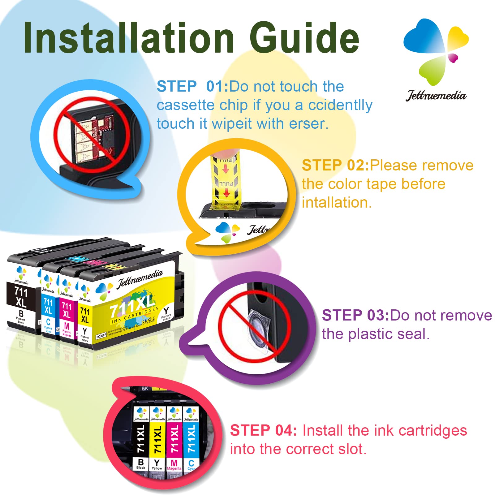 High Yield 711XL Ink Cartridges 4-Pack (BK/C/M/Y) - Compatible Replacement for HP 711XL & 711, Works with HP Designjet T120, T520 24/36-inch, T100 Printers - Ideal for Office Printing, Large Format Graphics & CAD Drawings