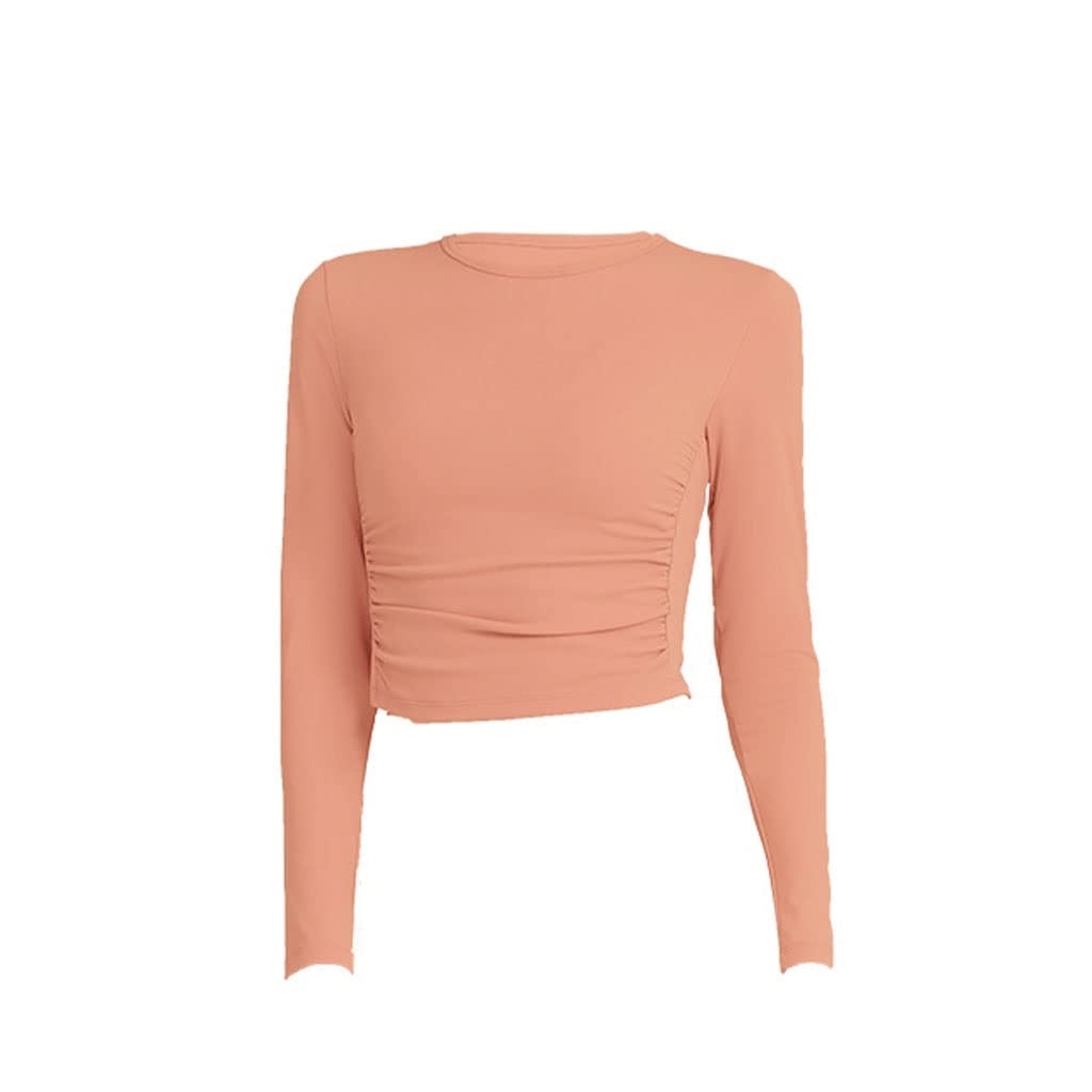 HSQMA Women's Workout T-Shirt - Long Sleeve Athletic Yoga Top, Breathable Gym Tee for Fitness & Running (Orange, Size S) | Perfect for Yoga, Pilates & Gym Training