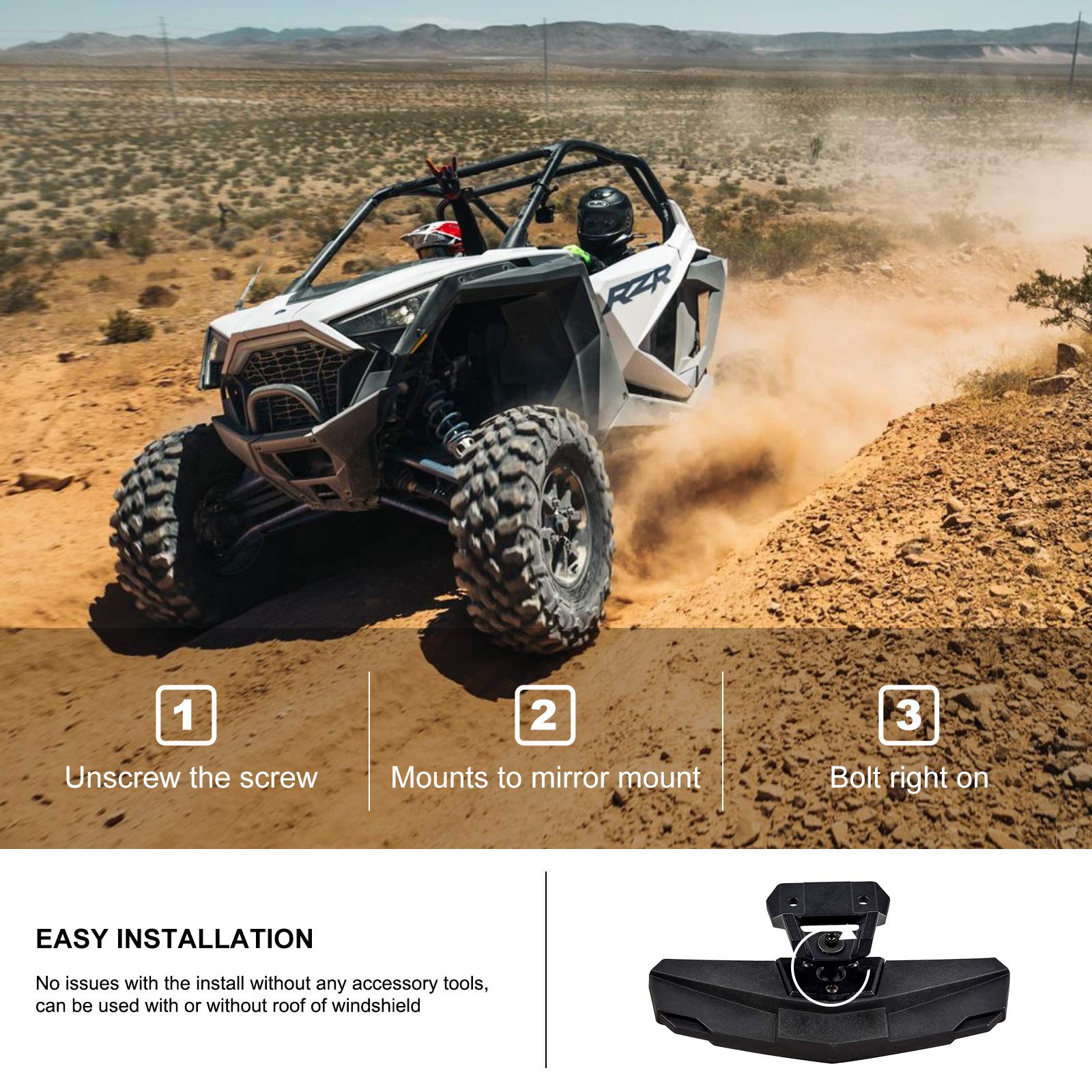 KIWI MASTER Rear View Mirror for 2024-2025 Polaris RZR XP 1000, 2020-2025 RZR Pro XP/Pro S/Pro R/Turbo R/Trail - Wide Angle Convex Racing Mirror (Part #2883763) - Perfect for Off-Road Adventures & Trail Riding
