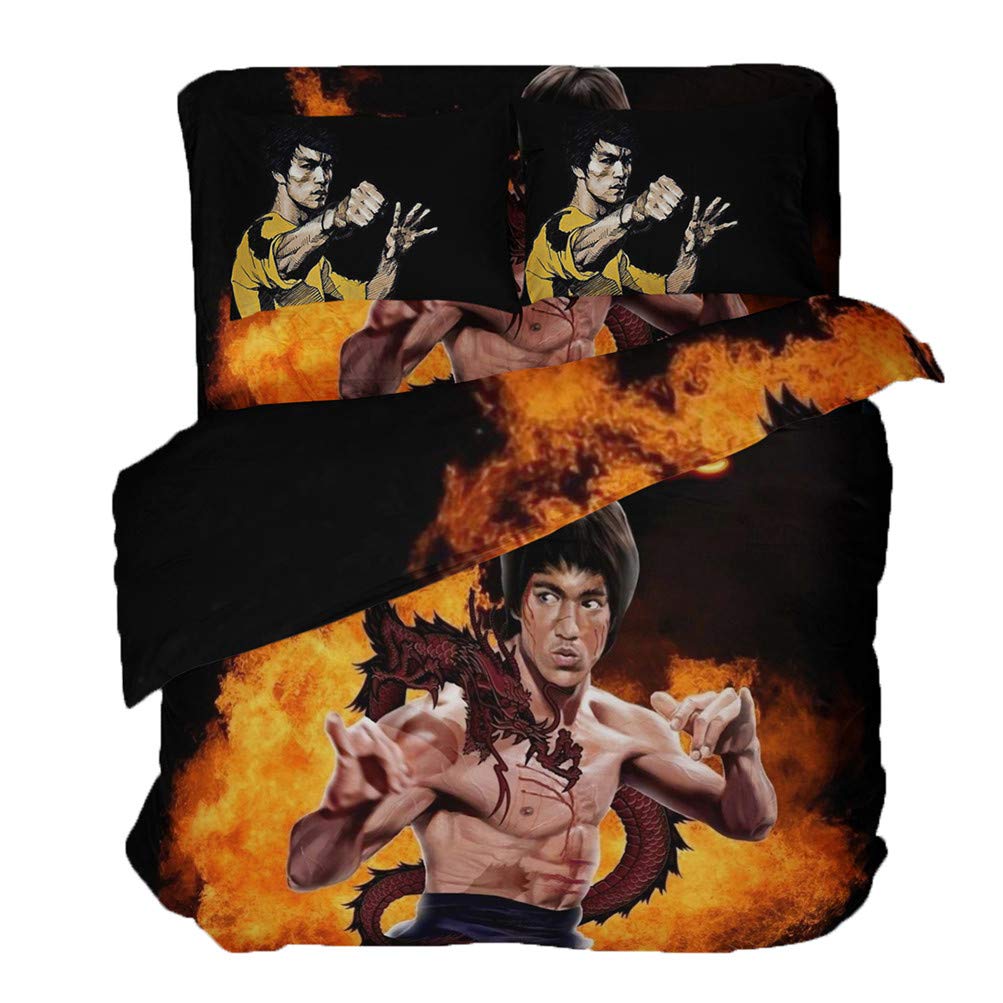 Bruce Lee Duvet Cover Set - 3 Piece & 4 Piece Martial Arts Bedding with Pillowcases for Twin, Full, Queen, King Size Beds - Perfect for Kung Fu Fans, Movie Lovers & Martial Arts Themed Bedrooms (200x229cm)