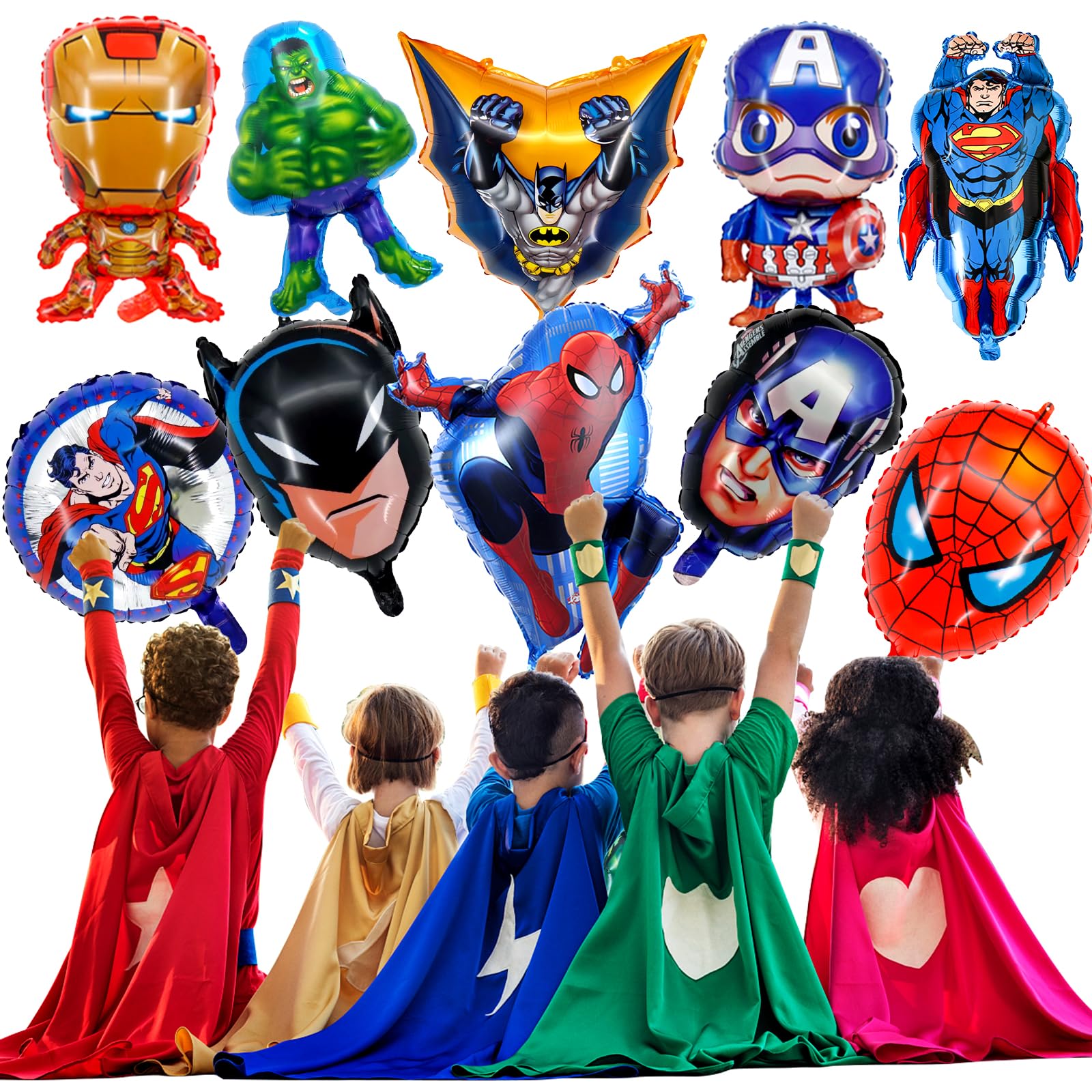 Superhero Aluminum Balloons Set - Superhero Birthday Party Decorations Kit with Foil Balloons for Superhero Themed Parties, Baby Showers & Room Decor - Perfect for Kids Birthday, Comic Con Events & Superhero Fan Gifts