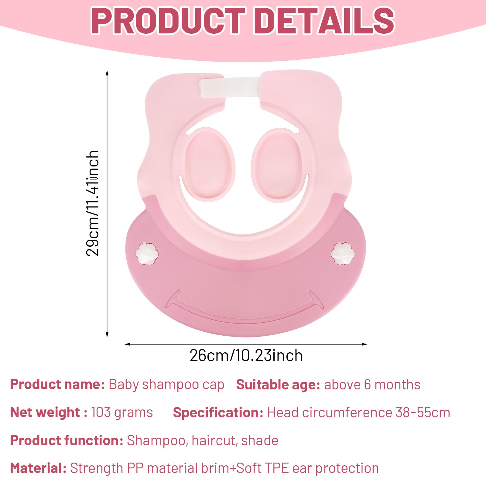 **Baby & Toddler Hair Washing Shield – Waterproof Shampoo Cap with Ear Covers for Kids – Soft & Safe Shower Cap for Bath Time (Pink) – Perfect for Sensitive Skin & Mess-Free Hair Wash**