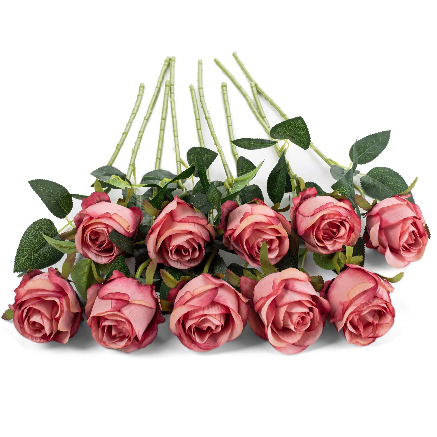 10pcs Artificial Silk Rose Flowers - Long Stem Fake Roses for DIY Wedding Bouquet, Table Centerpiece, Home Decor (Rose Red) - Perfect for Wedding, Party, Home & Office Decoration