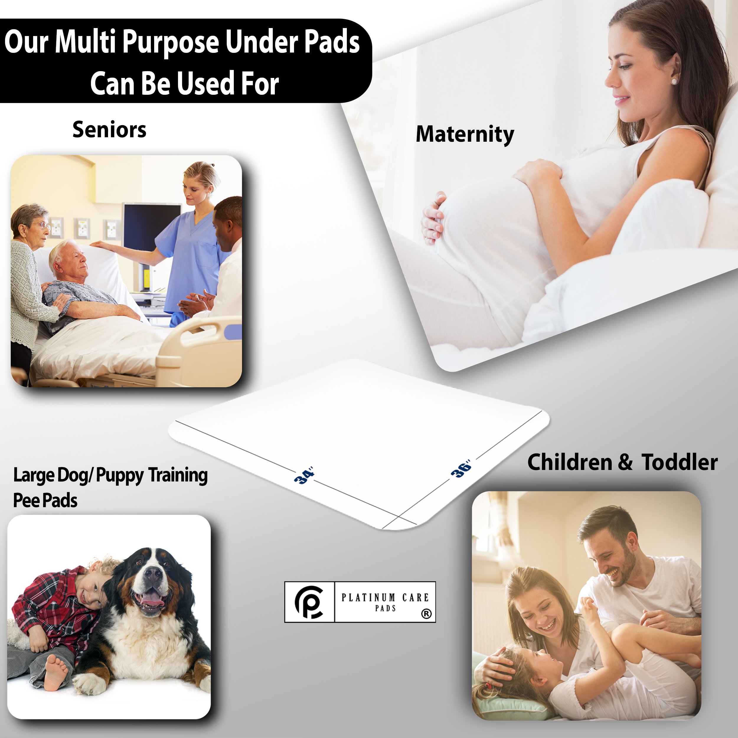 Platinum Care Pads™ 5 Pack - Washable & Reusable Bed Underpads 34x36 Inches (Green) | Incontinence Protection, Pet Training Pads for Dogs Cats & Rabbits | Ideal for Home Care, Elderly Care & Pet Owners
