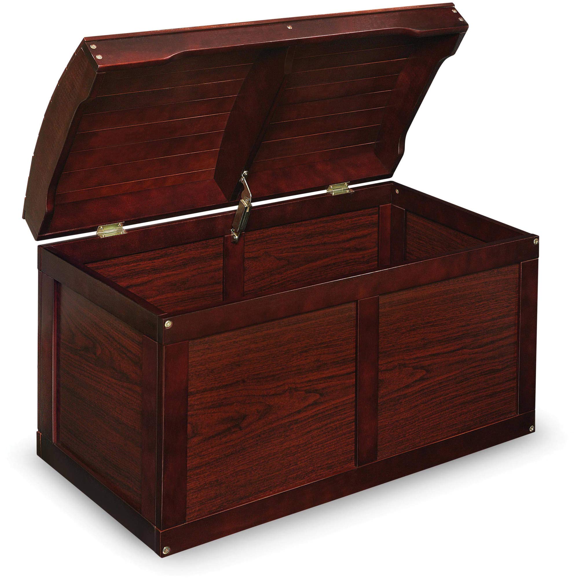 Vintage Hardwood Treasure Chest Toy Storage Box - Elegant Modern Design with Barrel Bucket Top Lid - Perfect for Organizing Kids Toys, Dolls, Blankets & Linen - Cherry Finish Home Decor Furniture for Nursery, Playroom & Living Room