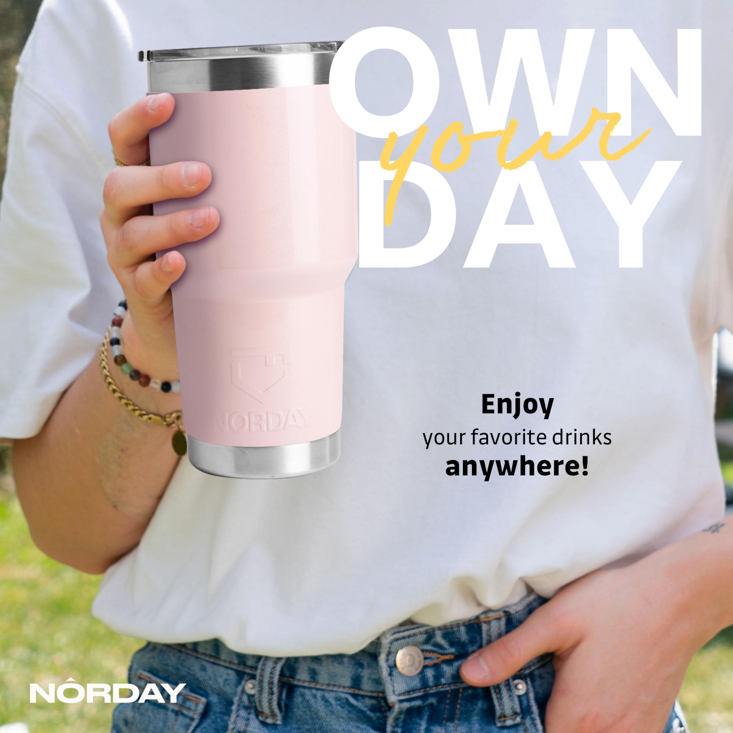 NORDAY 30oz Stainless Steel Tumbler with Lid - Blush Glitter Insulated Travel Mug, Double Wall Vacuum Coffee Cup for Hot & Cold Drinks, Fits Car Cup Holder, 24hr Temperature Retention, Leak Proof Lid - Perfect for Office, Gym, Hiking and Road Trips