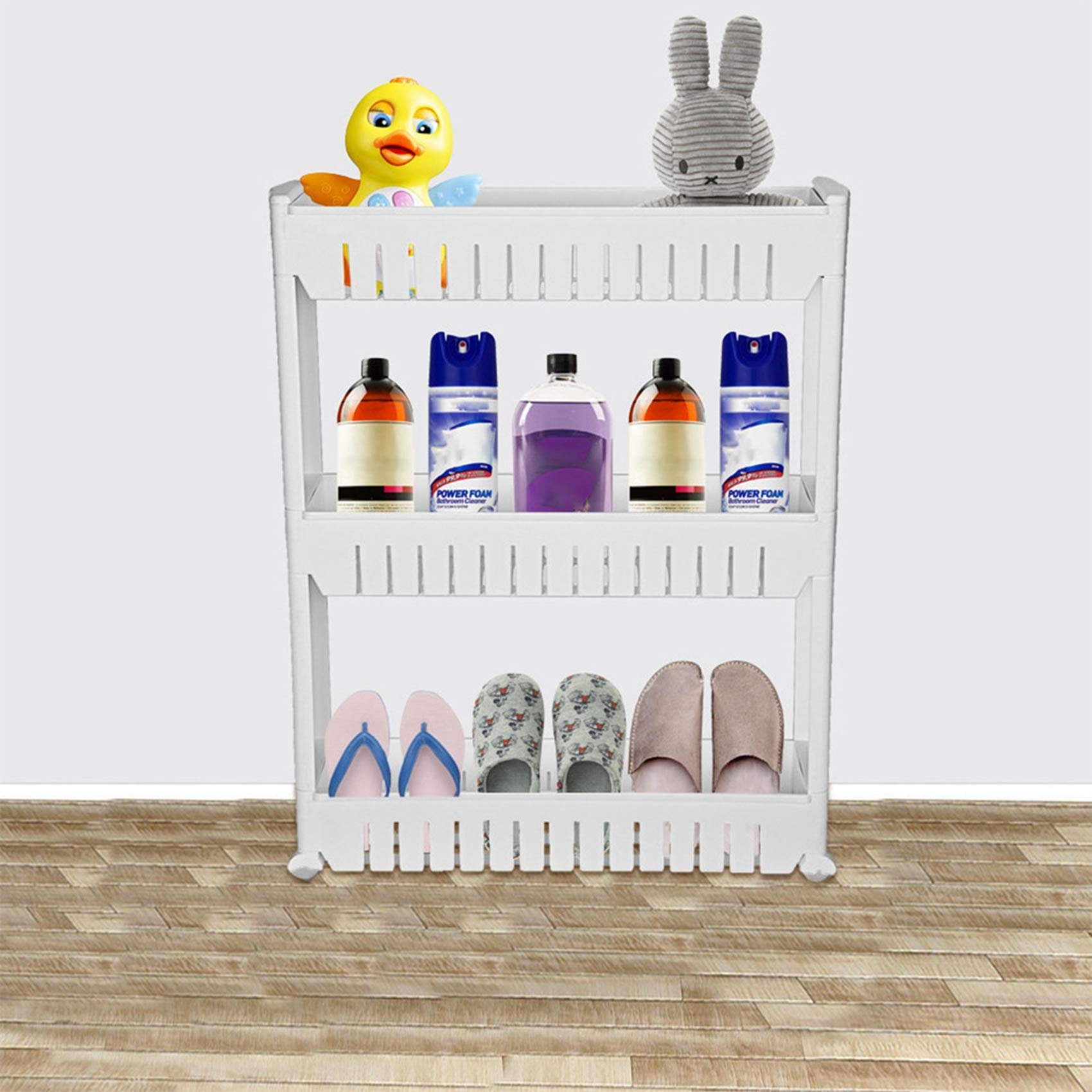 AMZFDC 3-Tier Slim Slide-Out Pantry Organizer with Large Storage Baskets - Space-Saving Mobile Shelving Unit for Kitchen, Bathroom & Closet Organization (Narrow Spaces Solution)