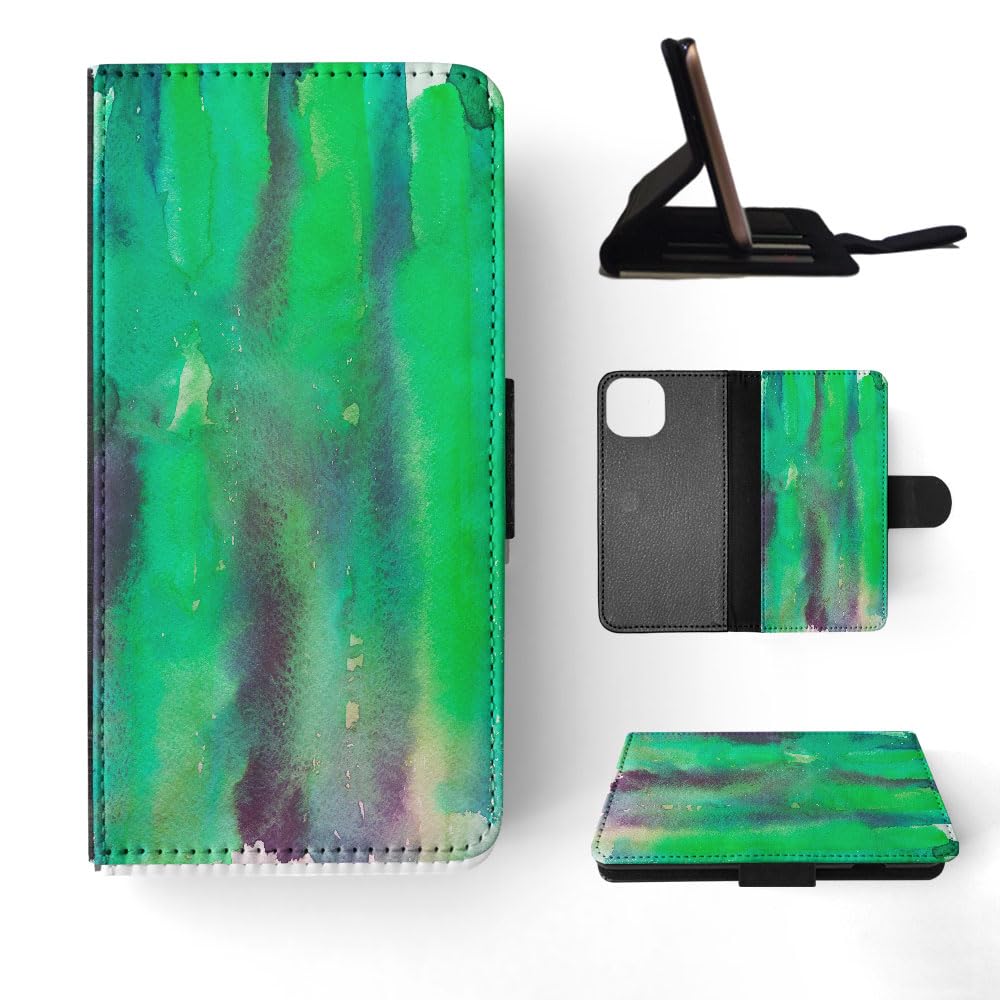 Green Watercolor 43 FLIP Wallet Phone Case for Apple iPhone 15 - Slim Protective Cover with Card Holder & Stand - Perfect for Everyday Use, Travel & Hands-Free Viewing