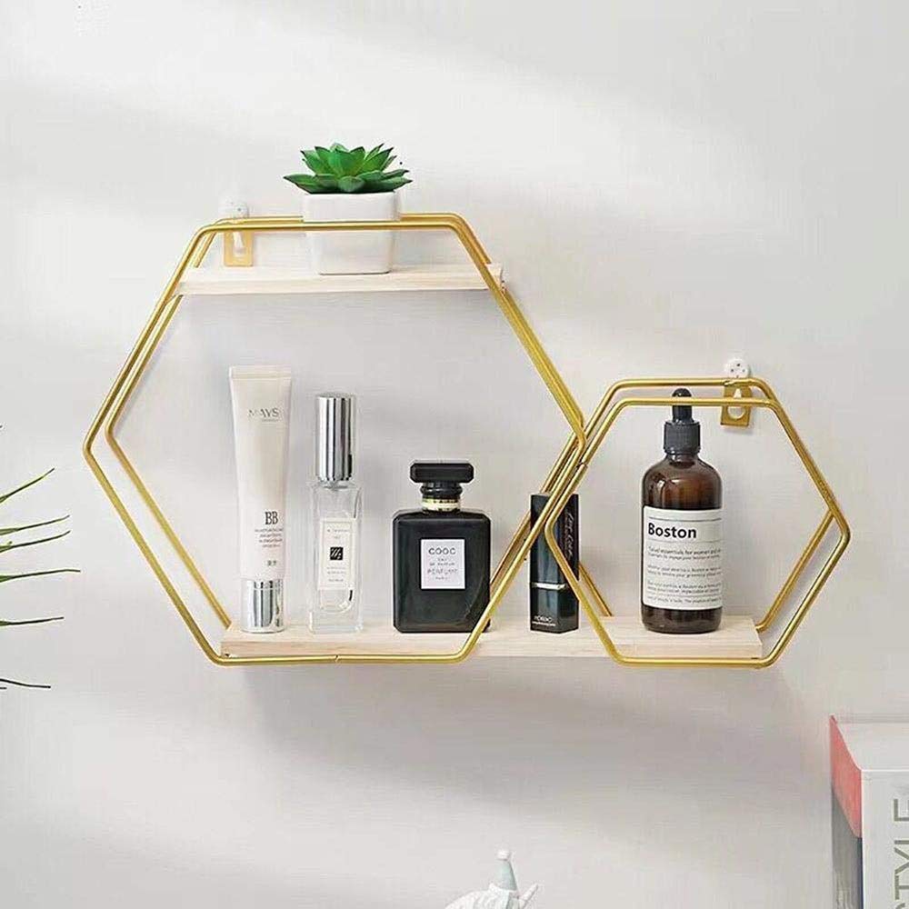 Hexagonal Floating Shelves Set - Modern Geometric Wall Shelves for Home Decor, Easy Install Iron Grid Display Shelf - Black | Perfect for Living Room, Bedroom, Office & Bathroom Storage