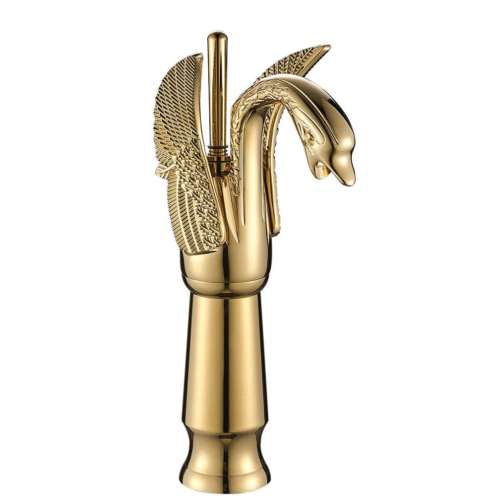 Luxury Gold Swan Shape Bathroom Faucet - Tall Brass Single Hole Basin Mixer Tap with Hot & Cold Water - Perfect for Modern Vanity, Lavatory, and Bathroom Sink Upgrades