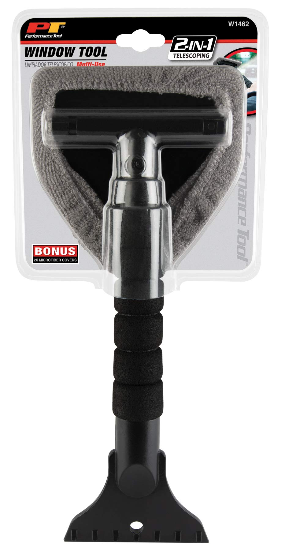 Performance Tool W1462 2-in-1 Window Cleaner & Scraper - Professional Glass Cleaning Tool for Windows, Mirrors, Tiles - Ideal for Home, Office & Car Window Cleaning
