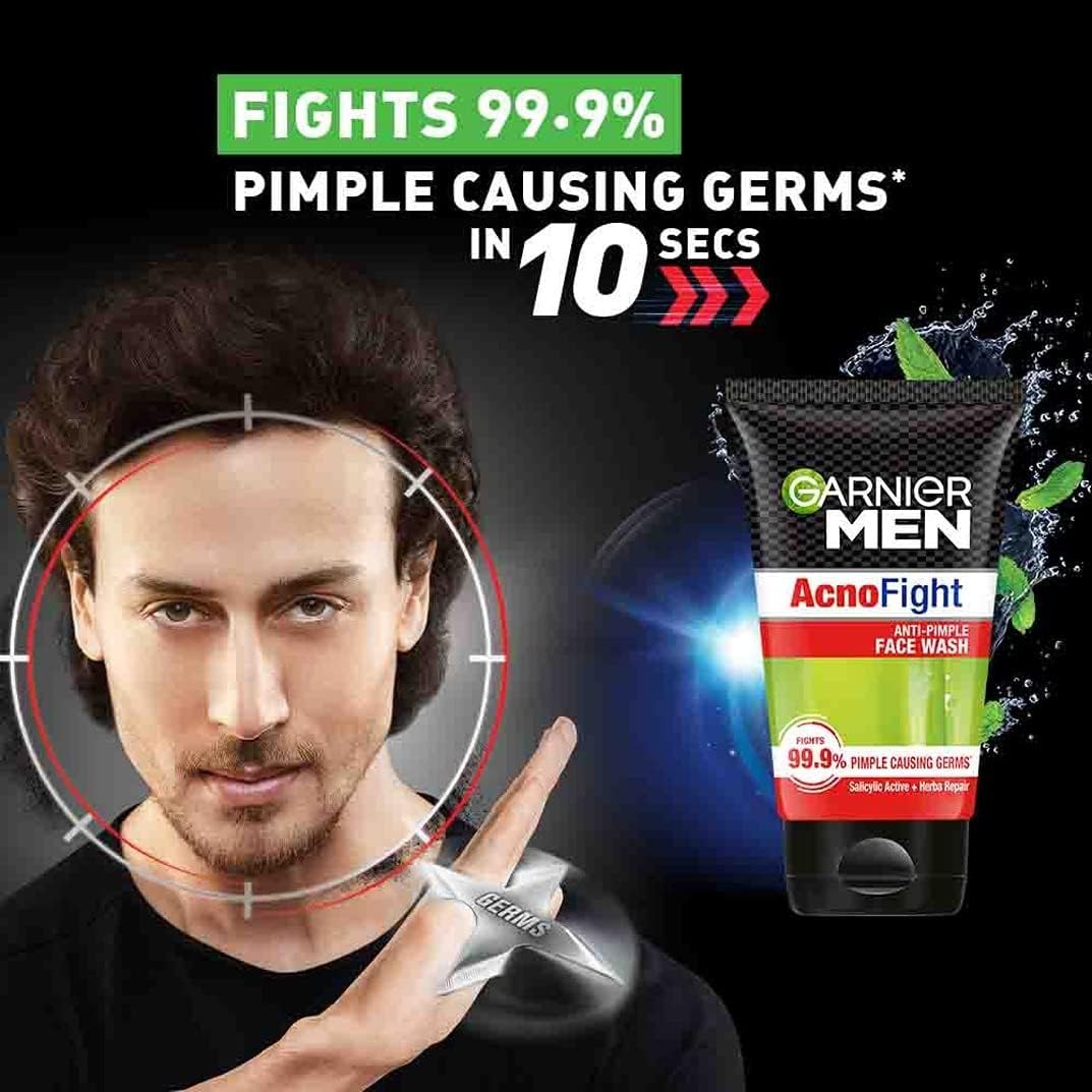 Garnier Men Acno Fight Anti-Pimple Face Wash 100g & Brightening Moisturizer 45g - 2-Piece Acne Treatment Set for Men | Combat Breakouts & Improve Skin Tone | Daily Skincare Routine for Oily & Acne-Prone Skin